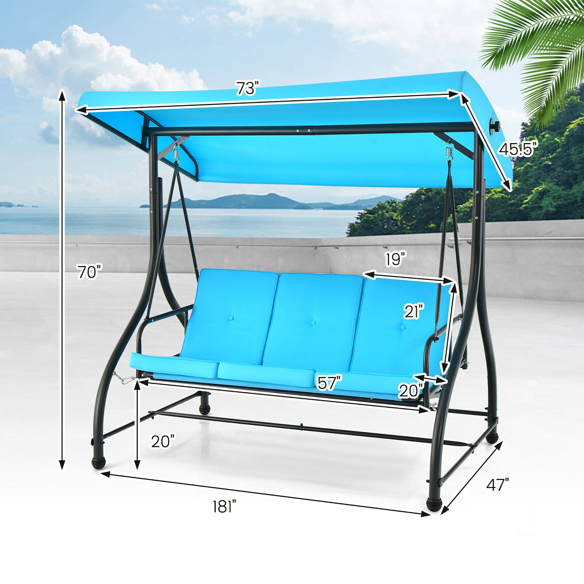 Alt View 2. Gymax - Gymax 3-Seat Outdoor Converting Patio Swing Glider Adjustable Canopy Porch Swing Blue - Blue.