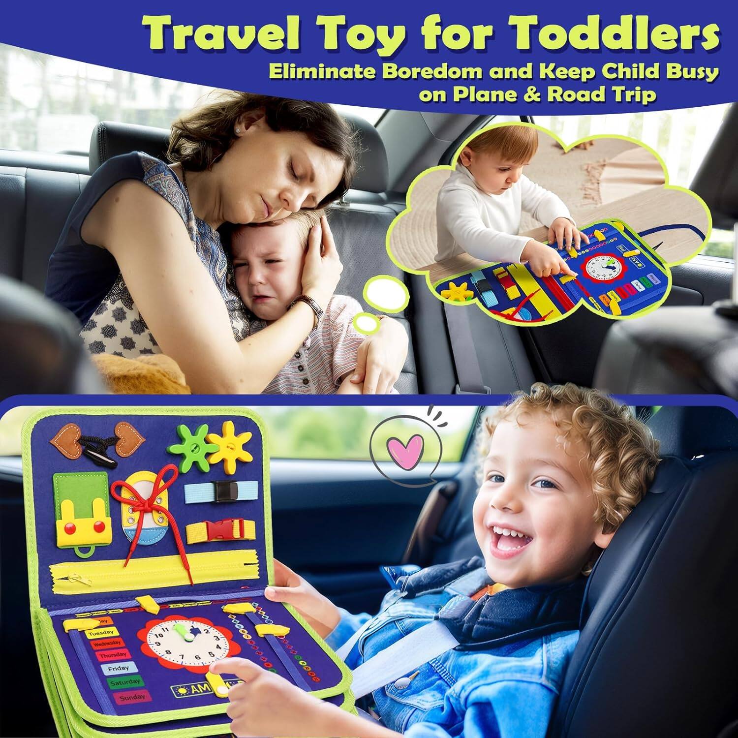 Travel Toy for Toddlers  
Eliminate Boredom and Keep Child Busy on Plane & Road Trip  

Tuesday  
Wednesday  
Thursday  
Friday  
Saturday  
Sunday  

AM