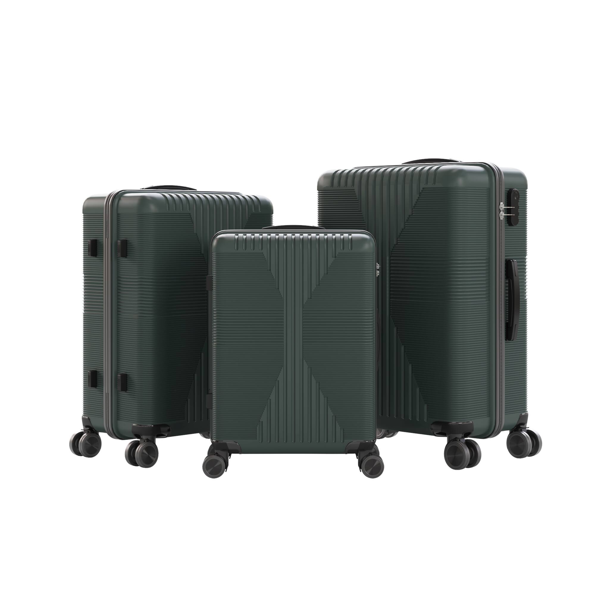 Alt View 5. Winado - 3-in-1 20" 24" 28" Trolley Carry On Luggage Set Spinner Wheels Lightweigh Hardside PP Suitcase Sets with Built-in Lock - Green.