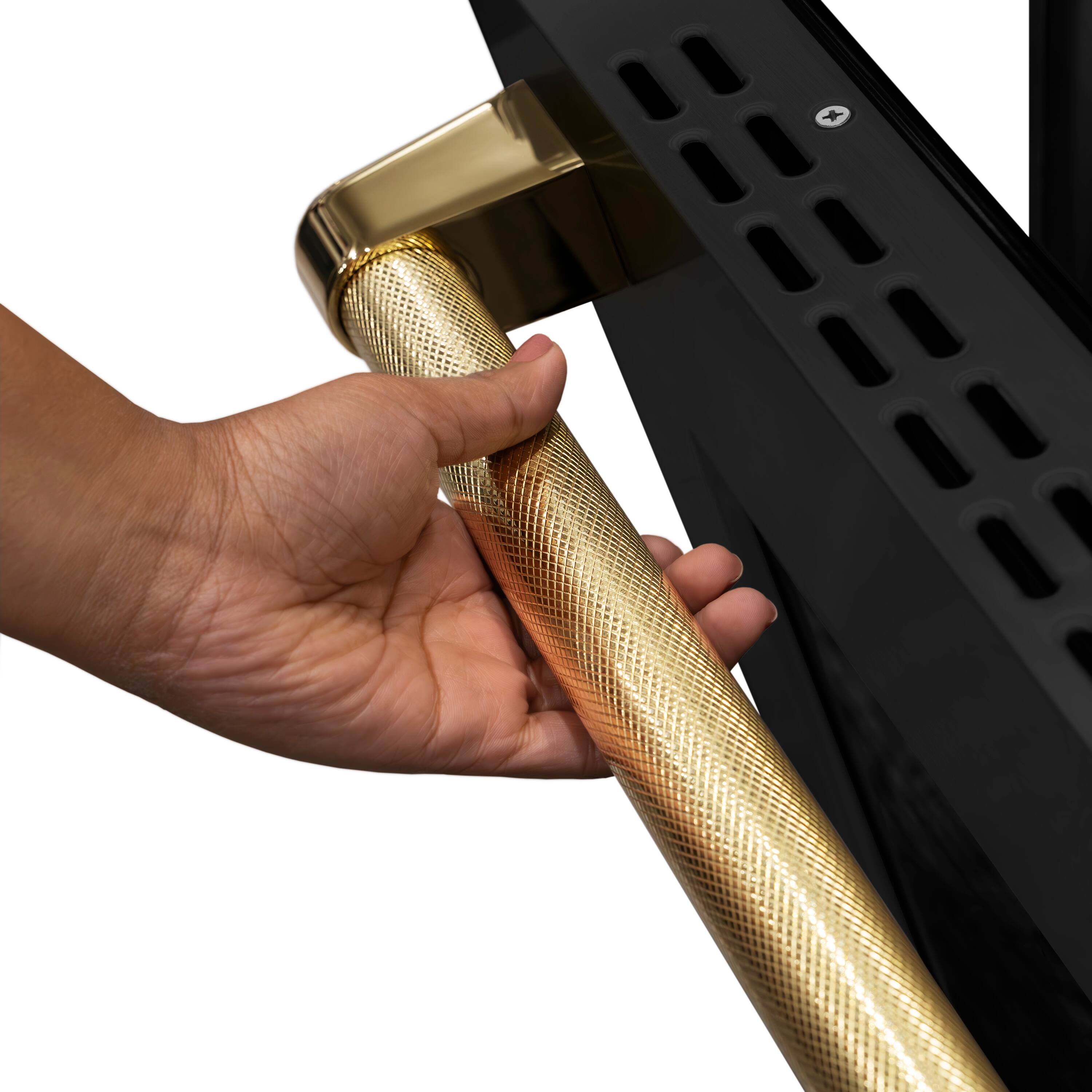 Alt View 2. ZLINE - Autograph 36 in. 5.2 cu. ft. Freestanding Paramount Dual Fuel Range in Black Stainless Steel and Gold Helix Handle - Black Stainless Steel.