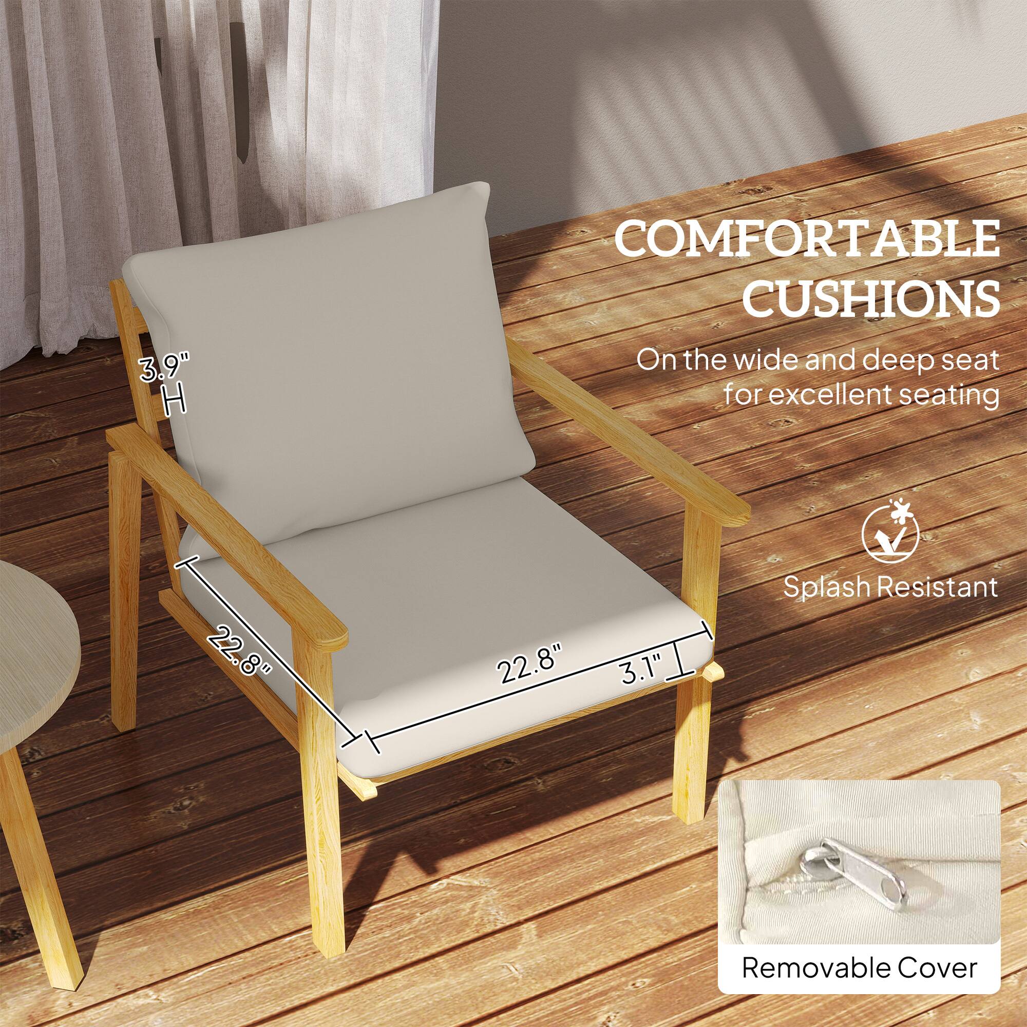 3.9" H COMFORTABLE CUSHIONS On the wide and deep seat for excellent seating 22.8" 22.8" 3.1" Splash Resistant Removable Cover