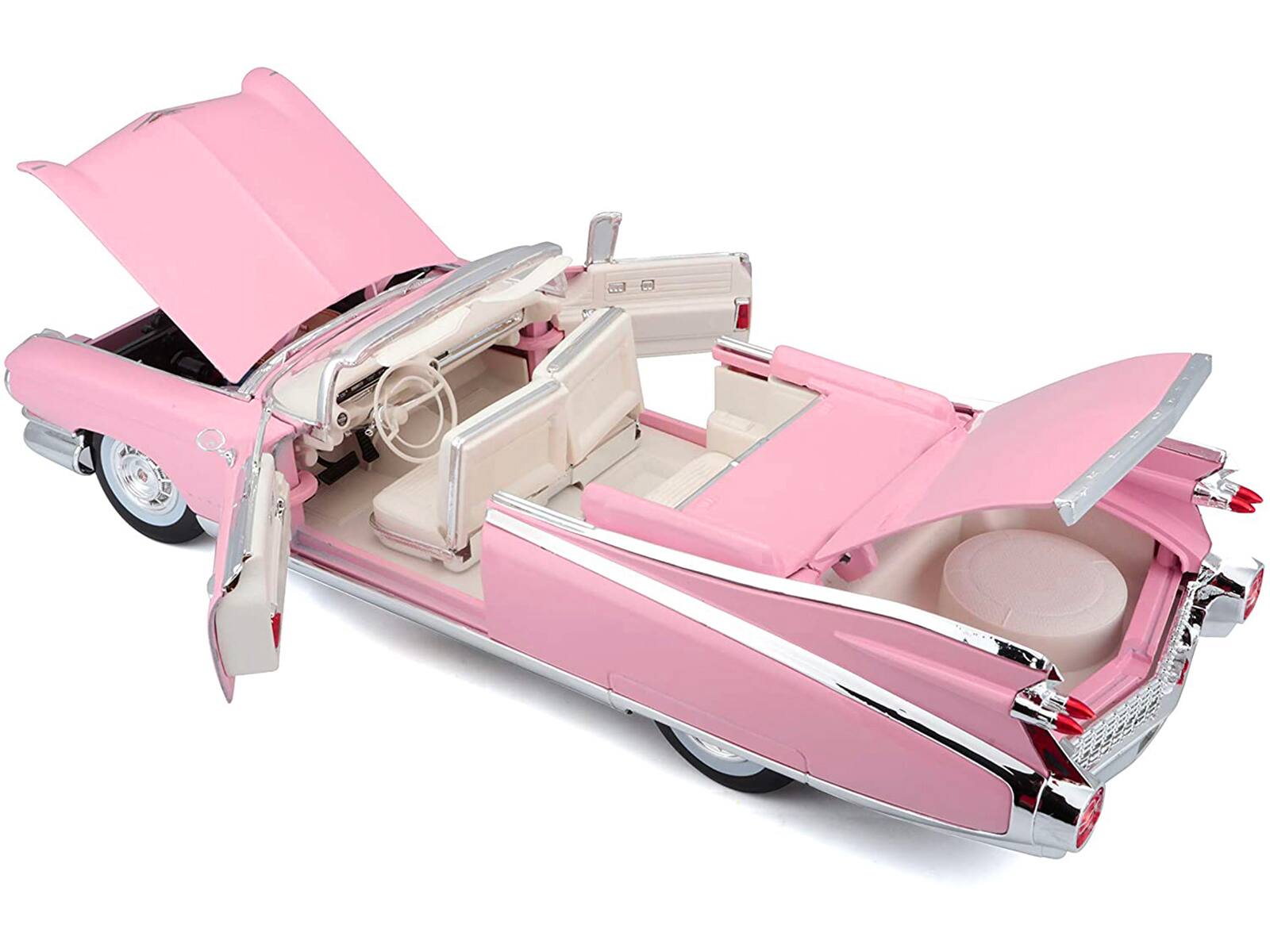 Angle. Maisto - 1959 Cadillac Eldorado Biarritz Convertible Pink 1/18 Diecast Model Car by Maisto - Pink.