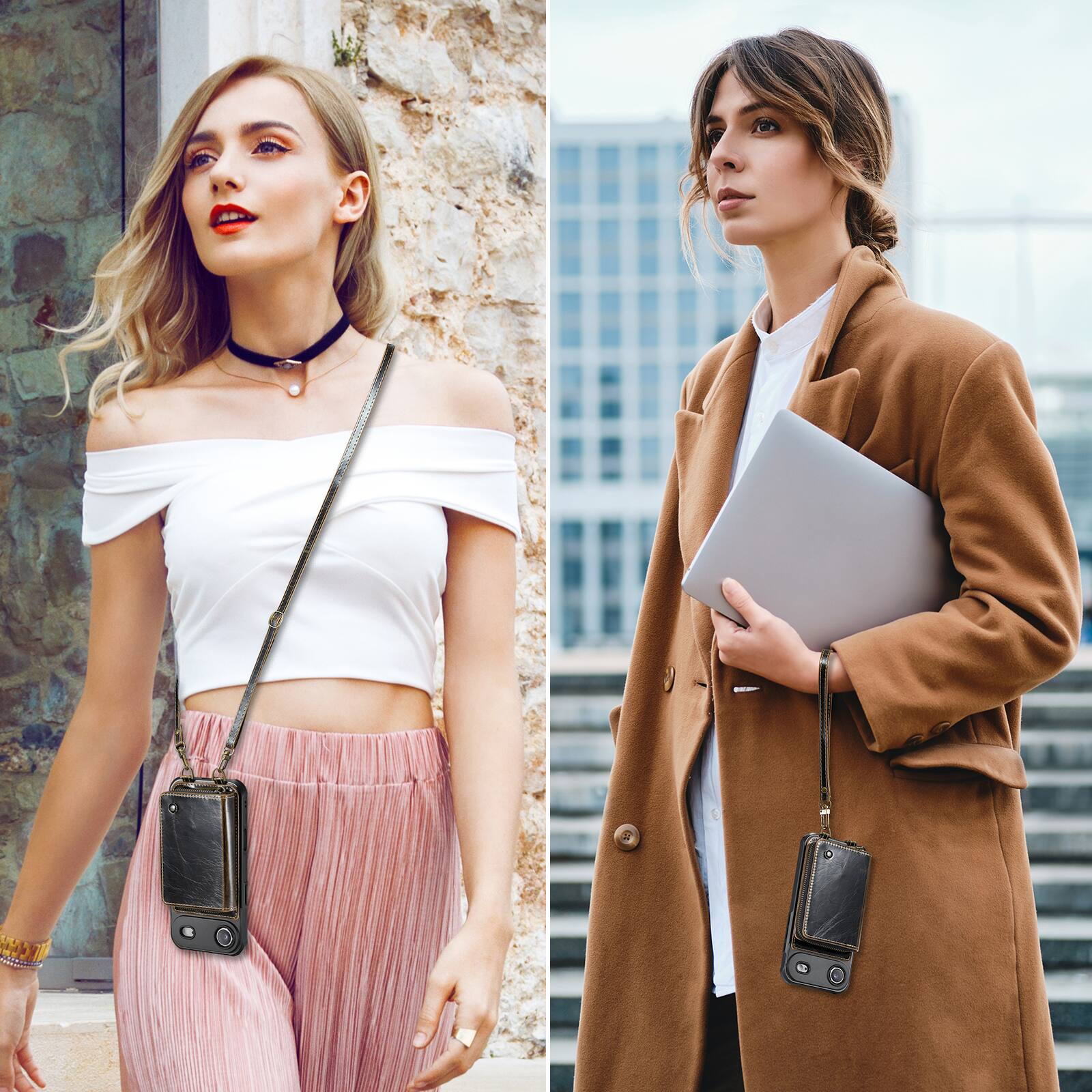 Alt View 2. Dteck - Dteck Crossbody Zipper Wallet Case for Apple iPhone Air, RFID Blocking PU Leather Card Slots Wrist Strap Lanyard Cover - Coffee.