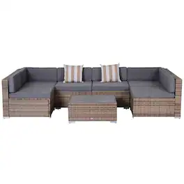Outsunny - Outdoor Wicker Patio Sofa Set, Modern Rattan Conversation Furniture Set with Cushions - Gray