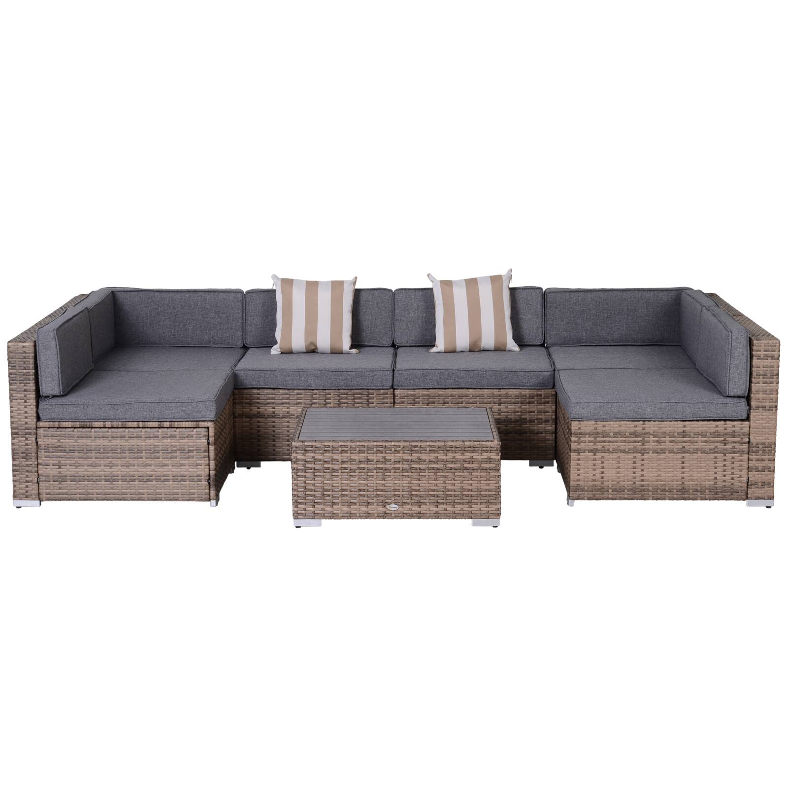 Front. Outsunny - Outdoor Wicker Patio Sofa Set, Modern Rattan Conversation Furniture Set with Cushions - Grey.