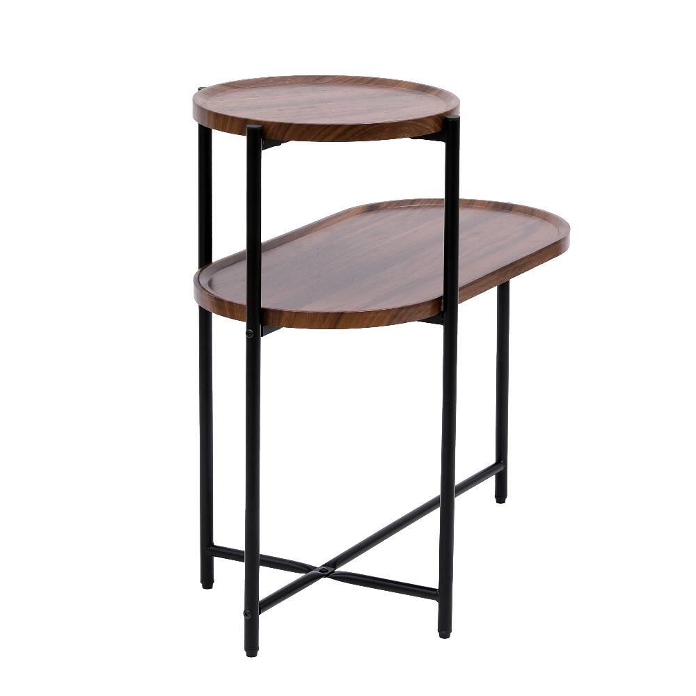 Alt View 8. Loheer - Loheer Small Coffee Table 2-Tier Modern Sofa Side Table Walnut Brown End Table with Wood Storage Shelf for Living Room - Walnut Brown.