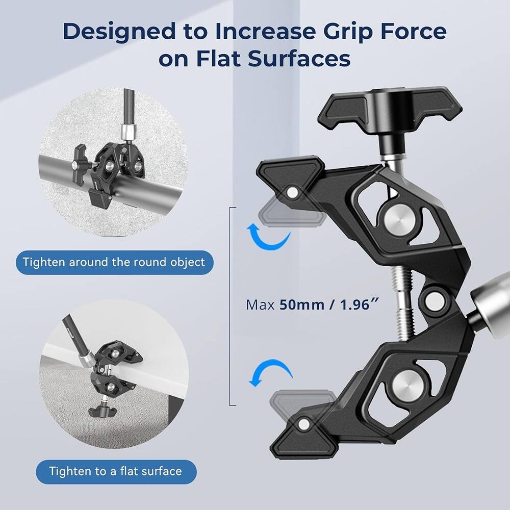Designed to Increase Grip Force on Flat Surfaces

Tighten around the round object

Tighten to a flat surface

Max 50mm / 1.96"