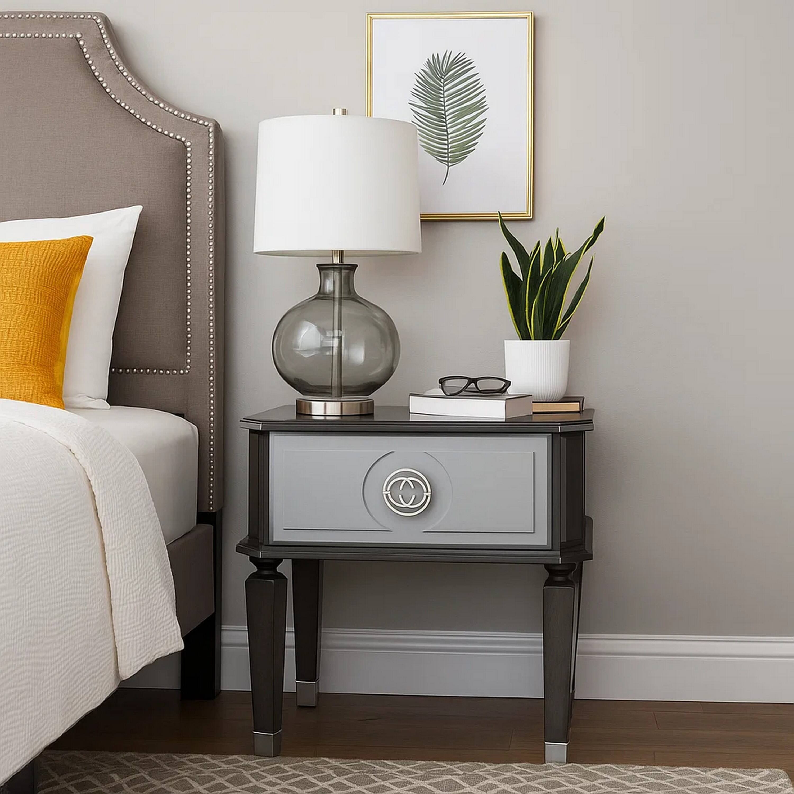 Alt View 5. Manhattan Lane - MDF End Table with 1 Drawer and Turned Tapered Legs - Gray and Silver.