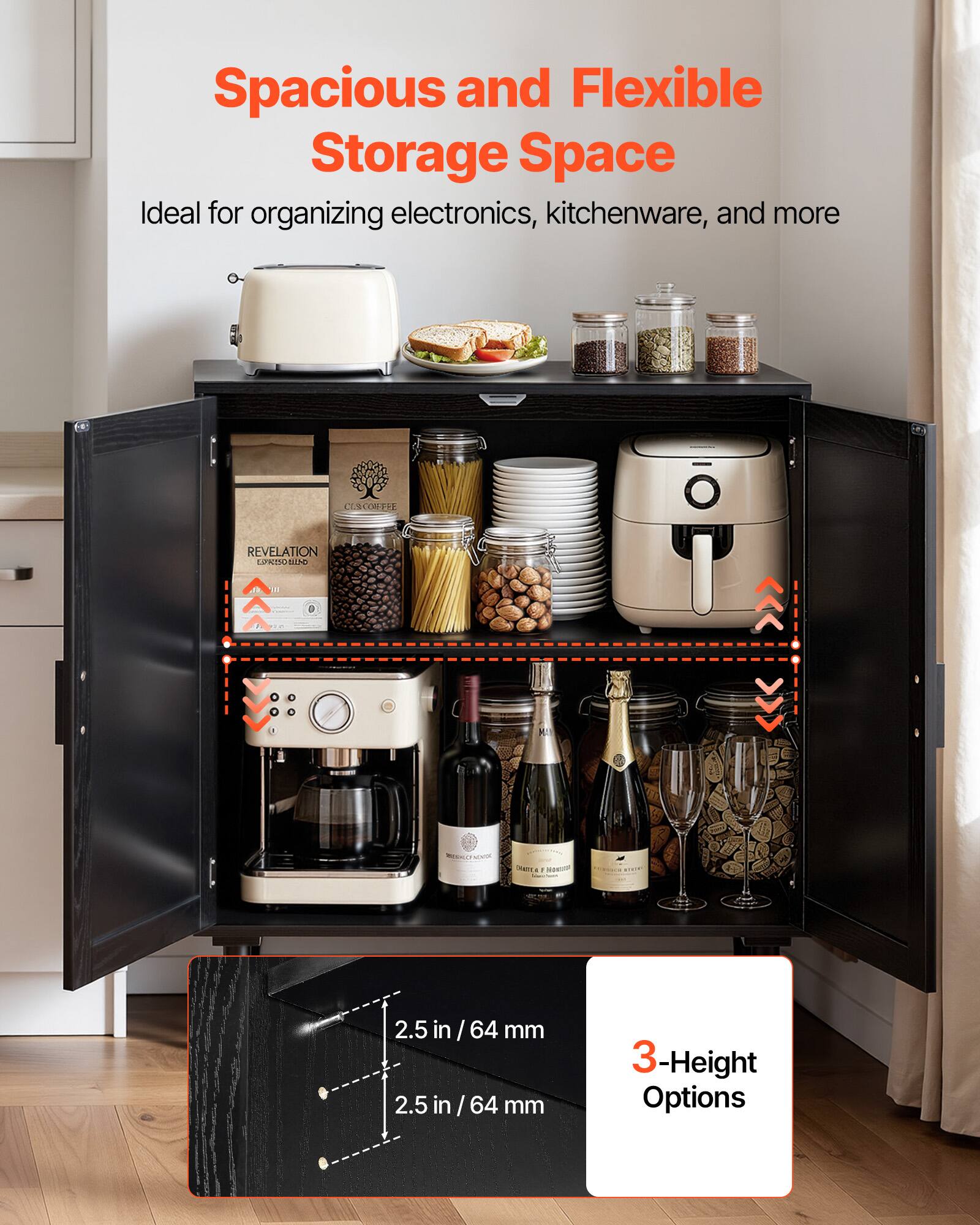 Spacious and Flexible Storage Space  
Ideal for organizing electronics, kitchenware, and more  

CESCOMFF CLS REVELATION OKRO NINO  

0 : M N. A - re  

2.5 in / 64 mm  
2.5 in / 64 mm  

3-Height Options