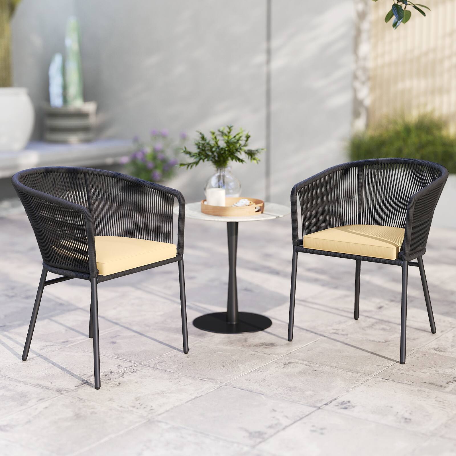 Alt View 3. Gymax - Gymax Patio Dining Chair Set of 4 w/Backrest Armrests Washable Cushions Metal Frame - Black.
