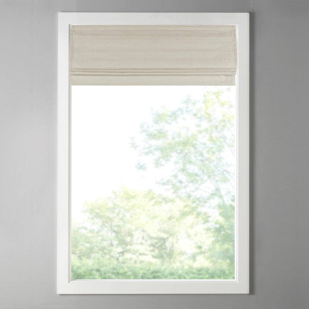 Angle. BreeBe - Printed Faux Silk Room Darkening Cordless Roman Shade - Ivory.