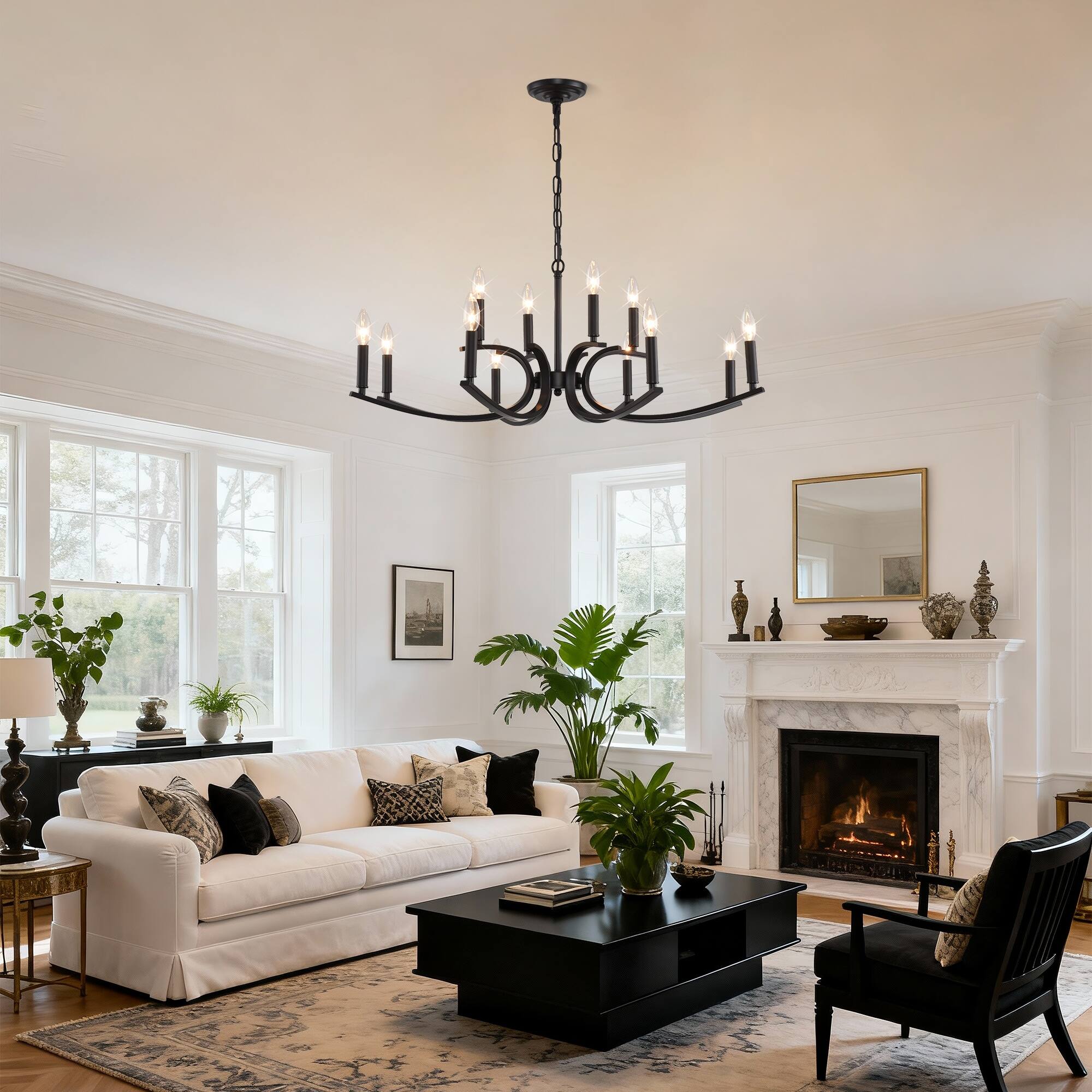 Alt View 4. Boyel Living - 12 Light Farmhouse Chandelier Black Metal Chandeliers Light Fixtures Industrial for High Ceiling.