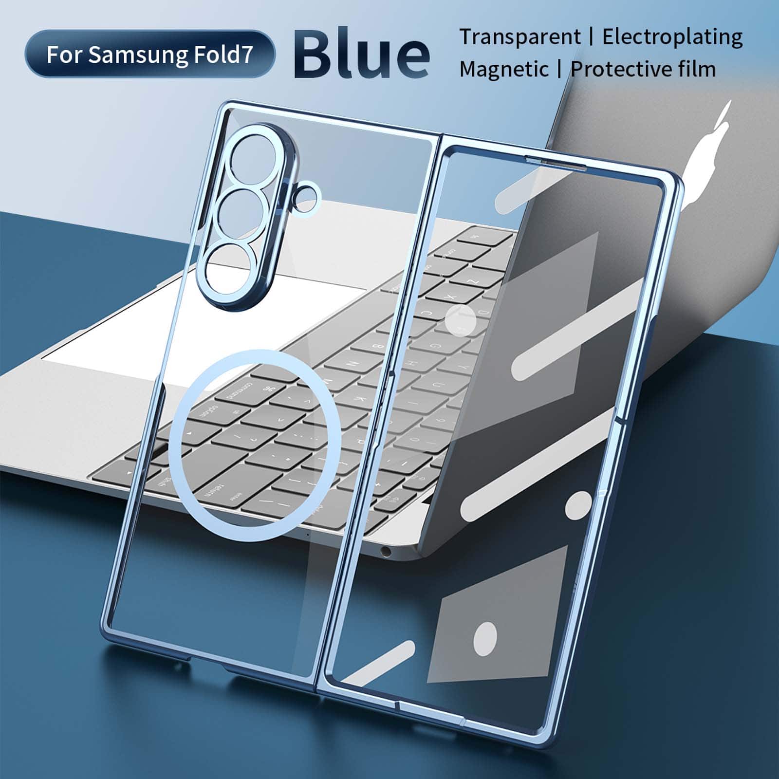 Dteck - for Samsung Galaxy Z Fold7 Clear Magnetic Case Built-in Screen Protector,Glossy Hard PC Back Cover Shock-absorbent Shell - Blue price history on PriceWatchPro