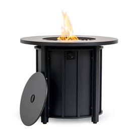 Dexmalle - Dexmalle-30" Propane Gas Fire Pit Table,Wood Grain Ceramic Tabletop-Black