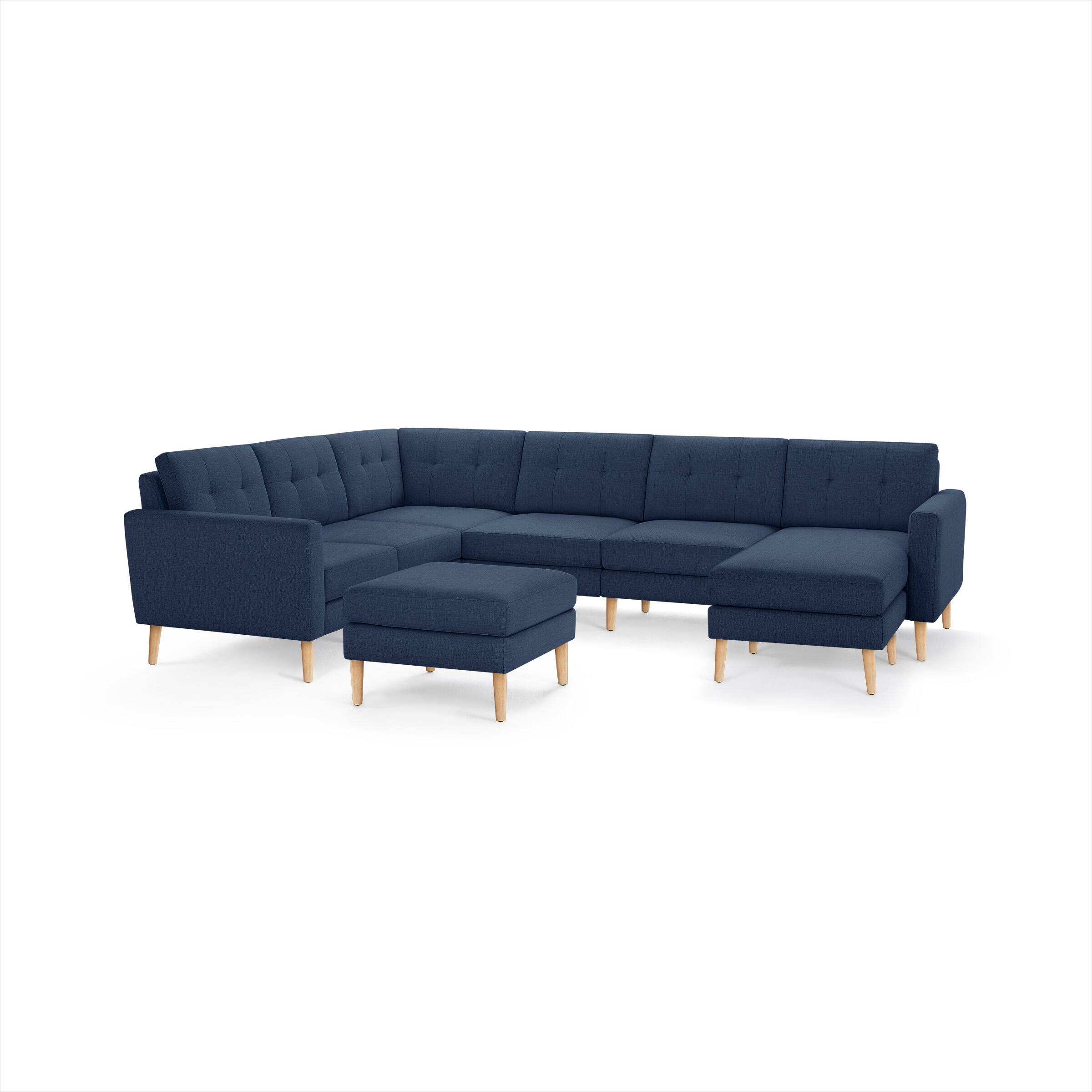 Burrow - Mid-Century Nomad 6-Seat Corner Sectional with Chaise and Ottoman - Navy Blue - Front_Zoom