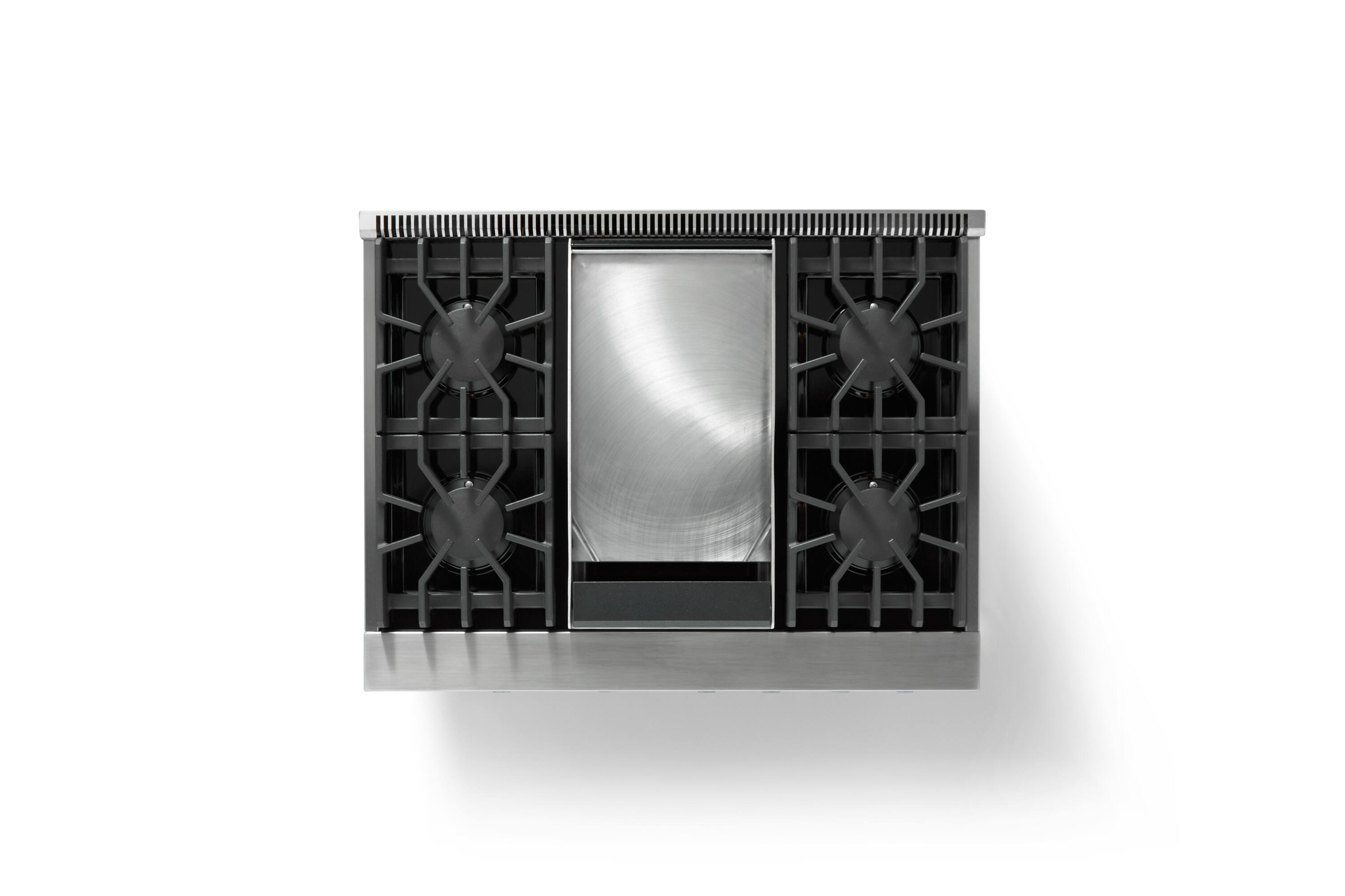 Alt View 1. Viking - 36 in. Wide 4 Burner Pro 5 Series 5.6 Cu. Ft. Freestanding Sealed LP DF Convection Range/Grdl with Brushed Brass Trim - Slate Blue.