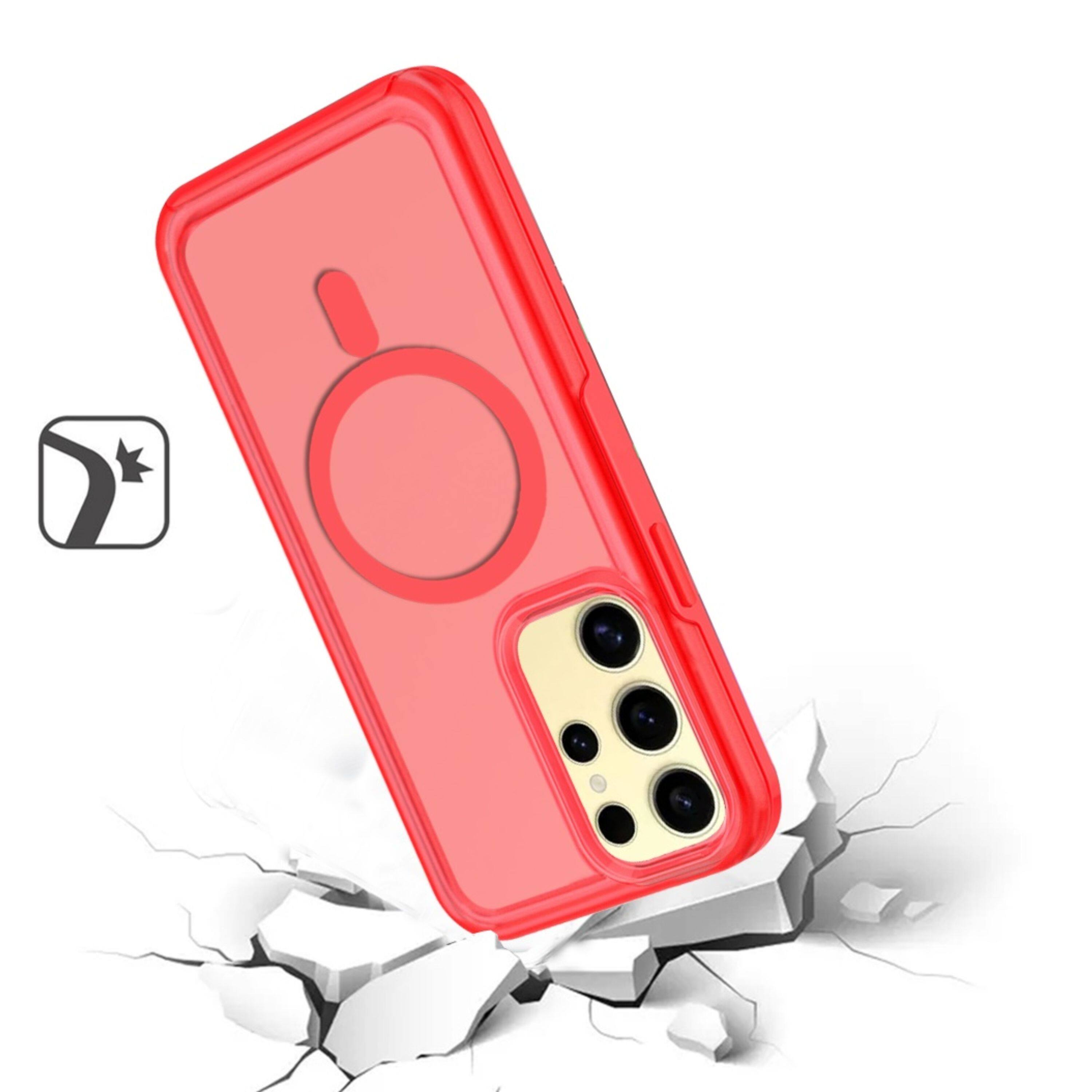Left. Kitcheniva - Translucent Magnetic Charging Hybrid Phone Case For Samsung Galaxy S24+ Red - Red.