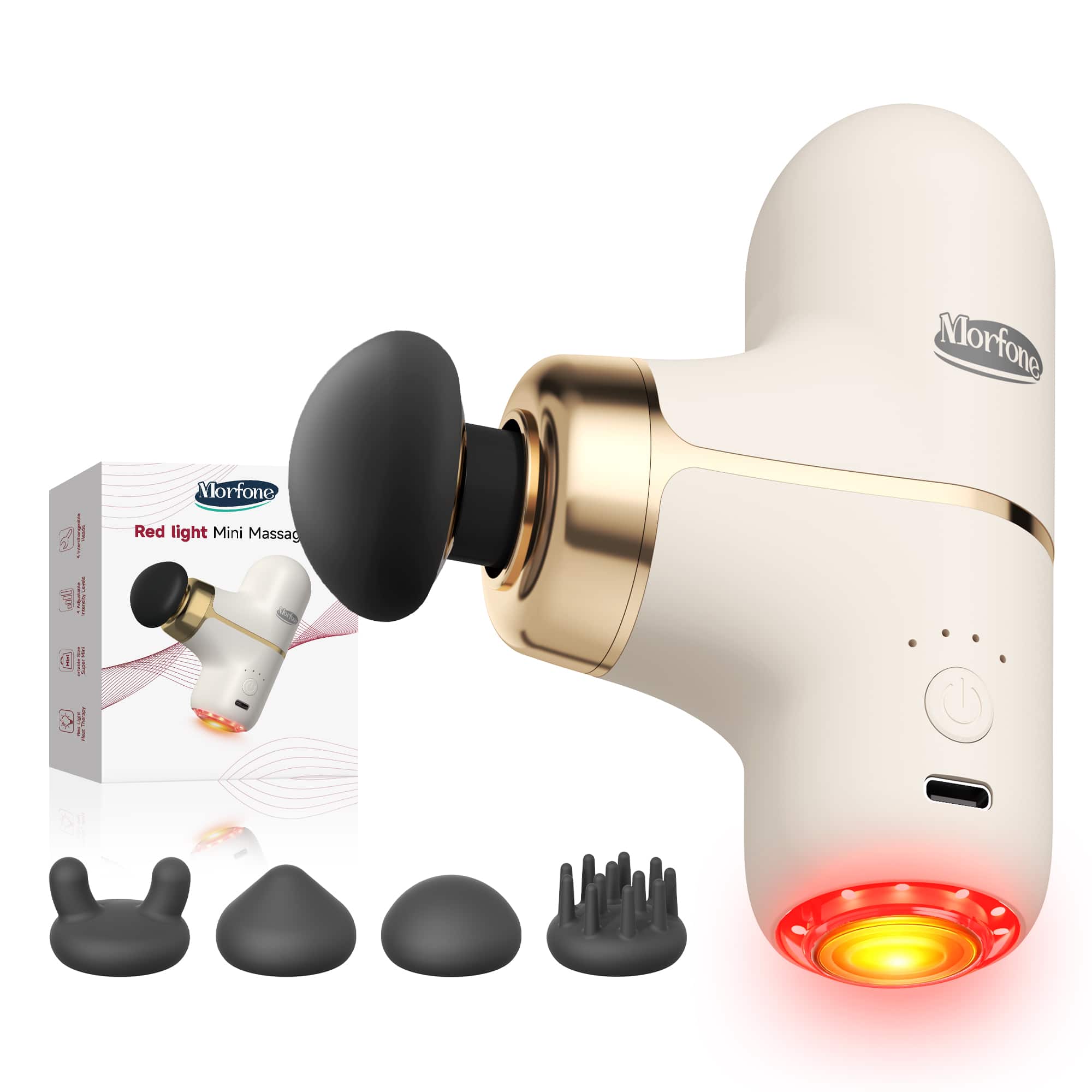Morfone - Mini 4-Head Portable Massage with Red Light Therapy for Muscle Soreness Relief 1 Piece - White