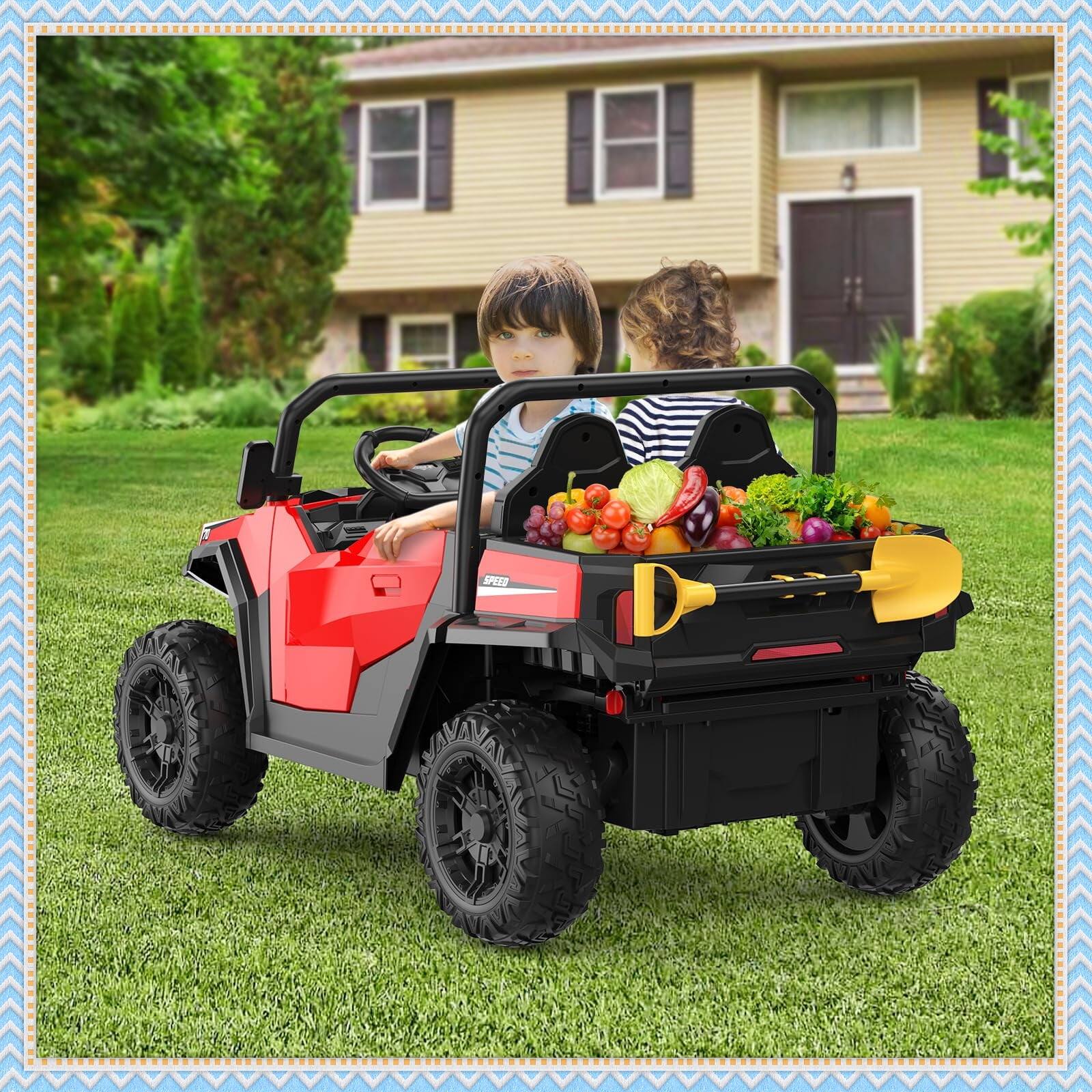Alt View 1. Acekool - 24V 4WD Kids Dump Truck, 2-Seater, Remote Control, Working Dump Bed, Shovel - Red.