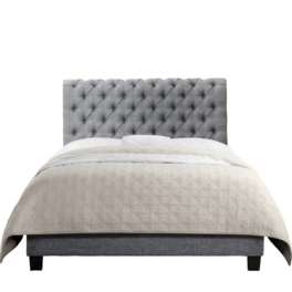 Boyel Living - Upholstered Bed with Button Tufted Headboard and Solid Wood Frame - Light Gray