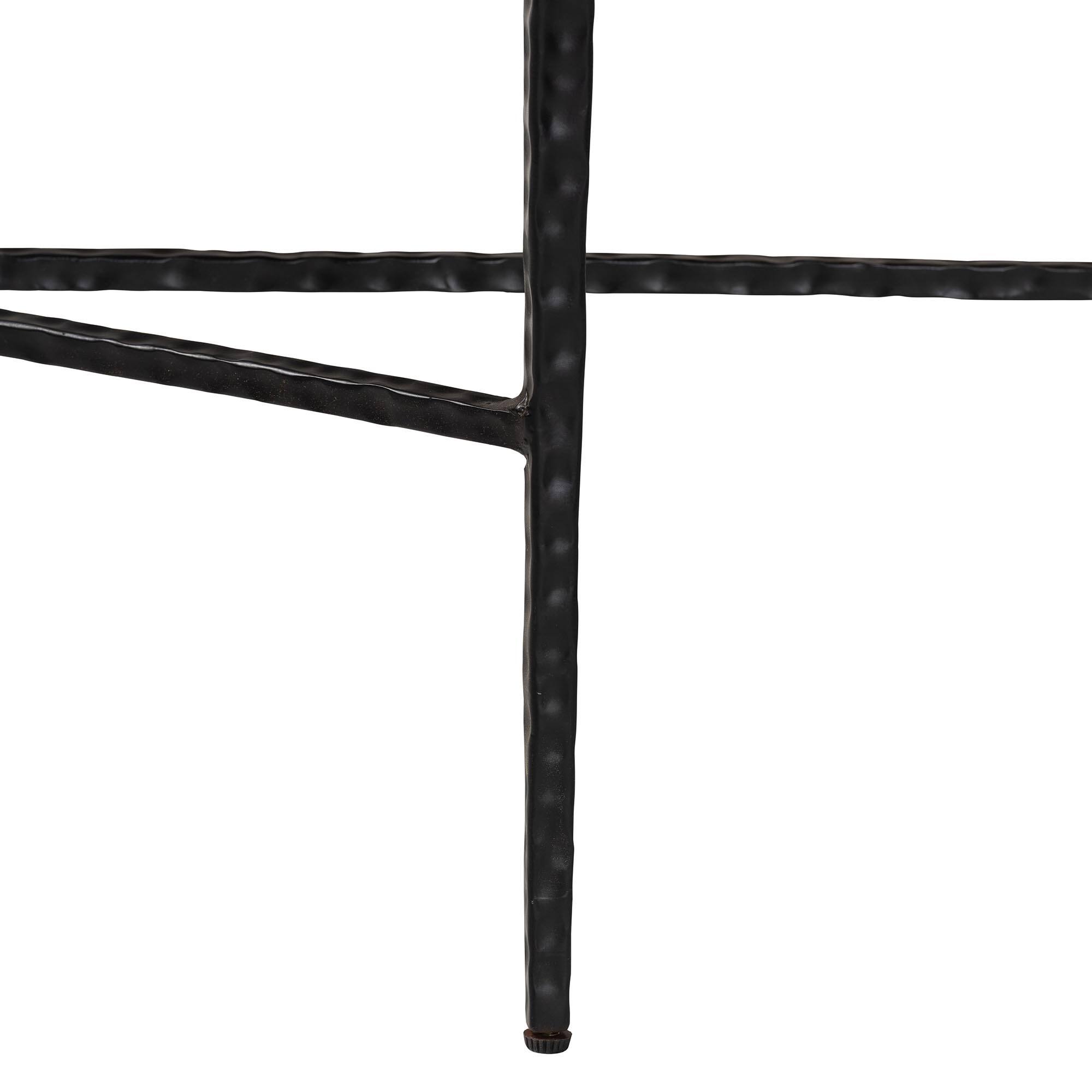 Alt View 1. Baxton Studio - Caledon Marble Console Table - Modern Rustic Accent Table with Hand-Forged Metal Frame and Half-Moon Tabletop - Marble White/Black.