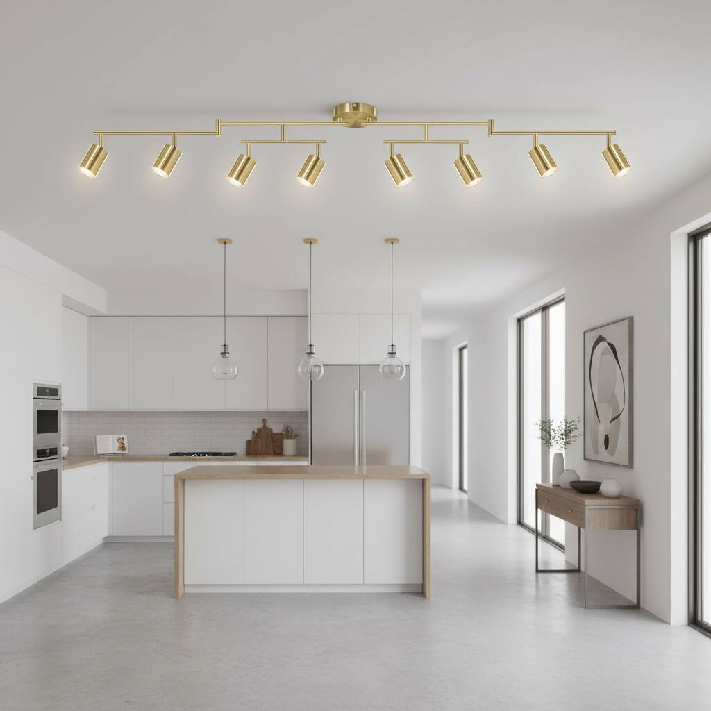 Alt View 1. Dazzed Corner - 8-Light Rotatable 55.3 inches Track Lighting Fixture, Adjustable LED Ceiling Lights - Gold.