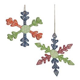 BreeBe - Wood Snowflake Ornament (Set of 6) - Green, Blue