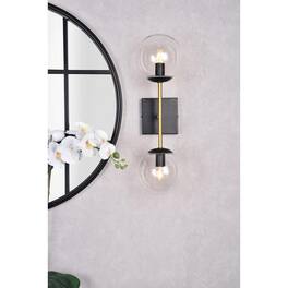 Living District - Neri 2 lights glass wall sconce - Black And Brass And Clear