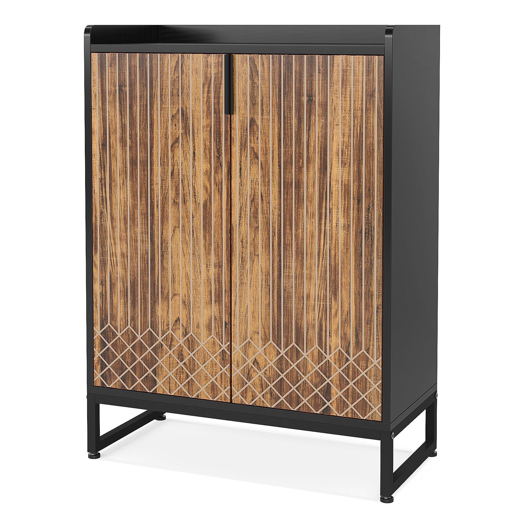 Angle. Kadyn - Kadyn Shoe Storage Cabinet, Contemporary Diamond Pattern 29.52"W x 41.34"H for Easy Organization, Brown&Black - Brown.