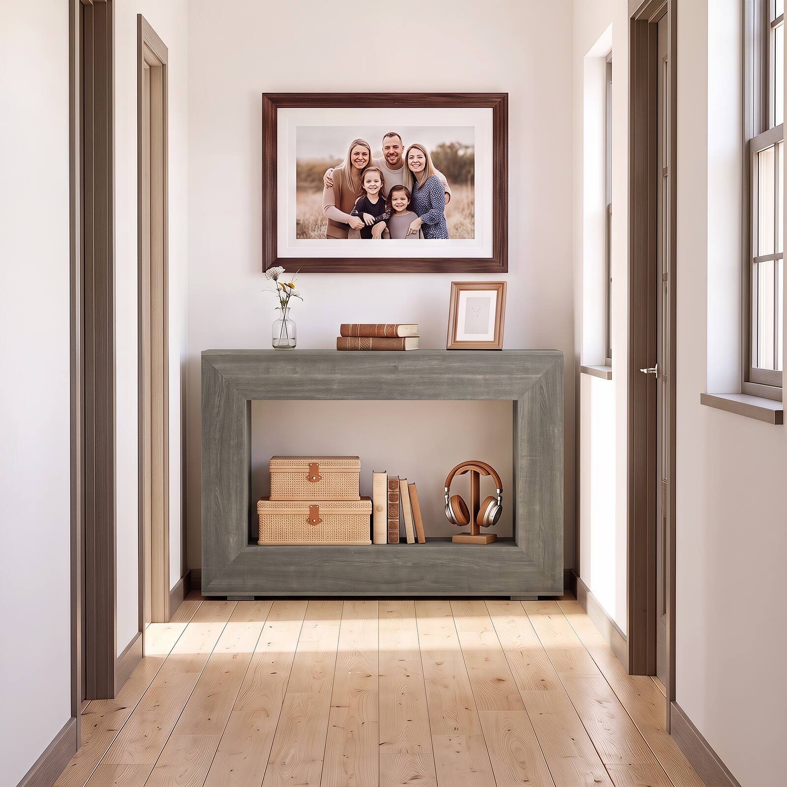 Alt View 5. Costway - Costway 47" Farmhouse Console Table 2-Tier Sofa Table Behind Couch with Open Storage Shelf - Gray Oak.