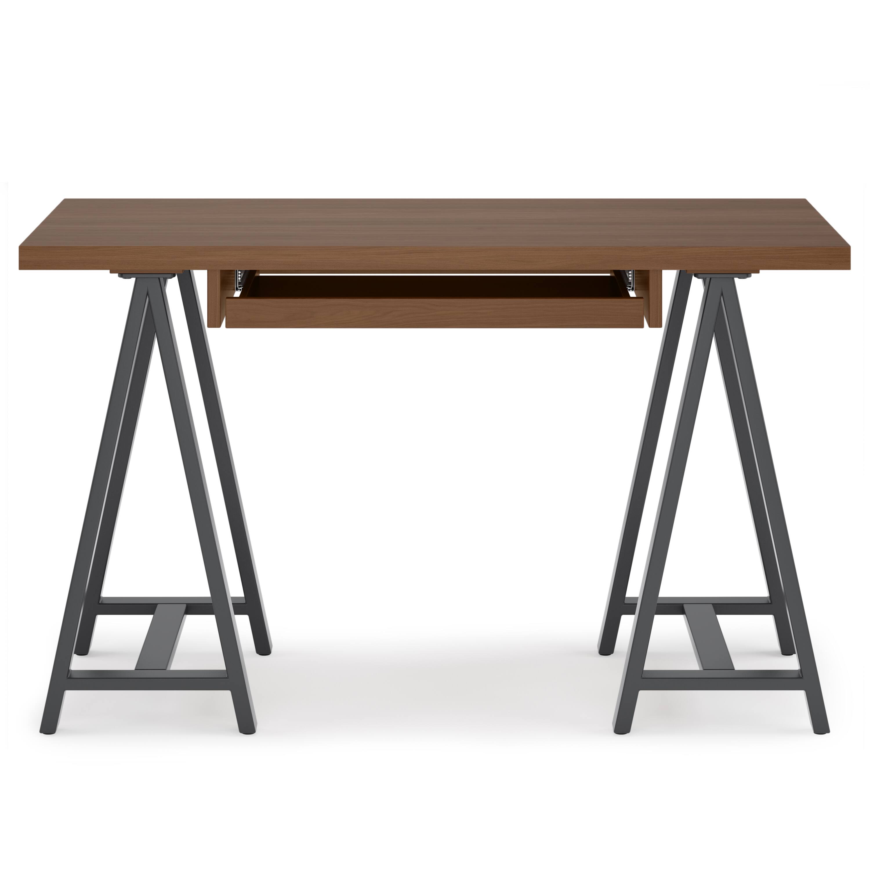 Alt View 16. Simpli Home - Sawhorse industrial 50 inch wide solid walnut wood and metal small desk - Walnut.