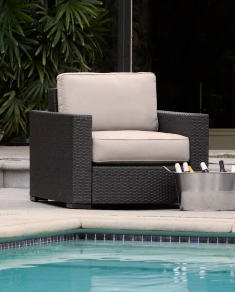 Angle. Serta - Serta Laguna Outdoor Armchair, Brown Wicker with Beige Cushions - Beige.