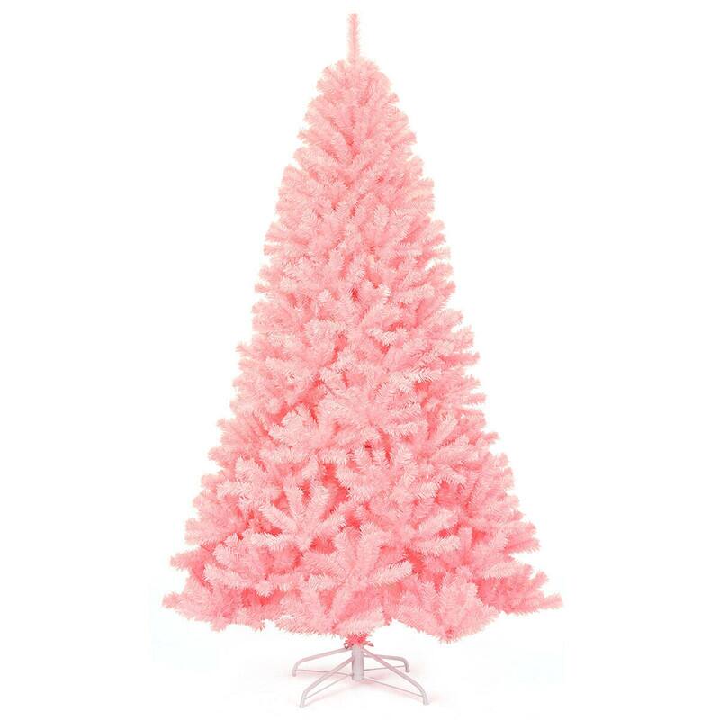 Alt View 4. WELLFOR - 7.5ft Hinged Pink Artificial Christmas Tree, Unlit Holiday Decoration, 1258 Branch‑Tips Full Fir Xmas Tree - Pink.