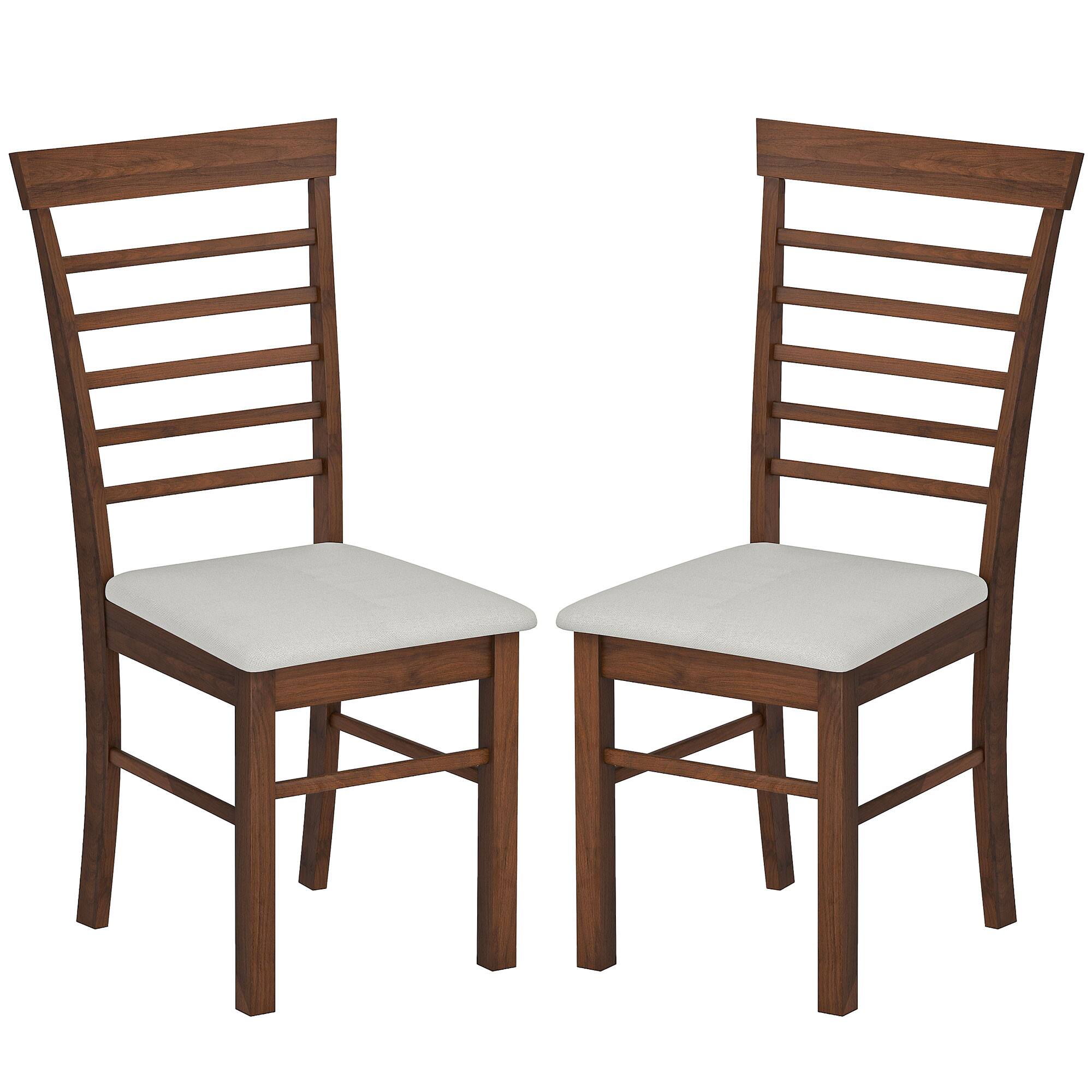 Homcom - Wooden Dining Chairs Set of 2, Farmhouse Upholstered, Rubber Wood Frame, Dark Brown & Beige - Dark Brown and Beige