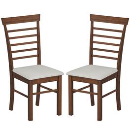 Homcom - Wooden Dining Chairs Set of 2, Farmhouse Upholstered, Rubber Wood Frame, Dark Brown & Beige - Dark Brown and Beige
