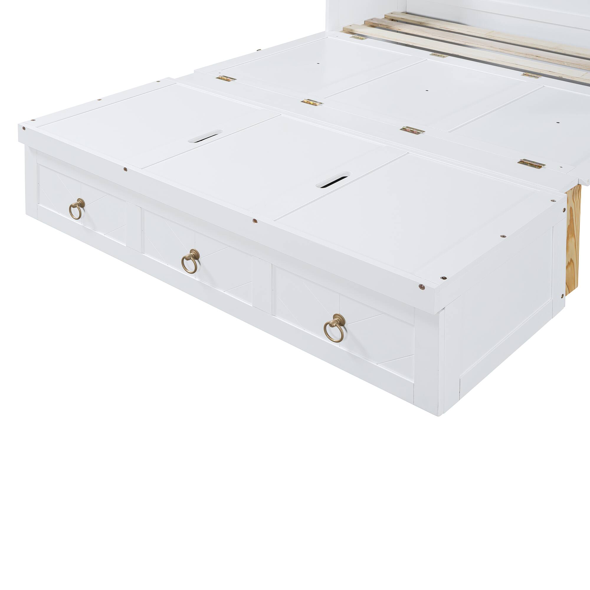Alt View 4. Tiramisubest - Full Size White Murphy Bed with USB, Drawer - Space-Saving, Sturdy, Easy Assembly - White.