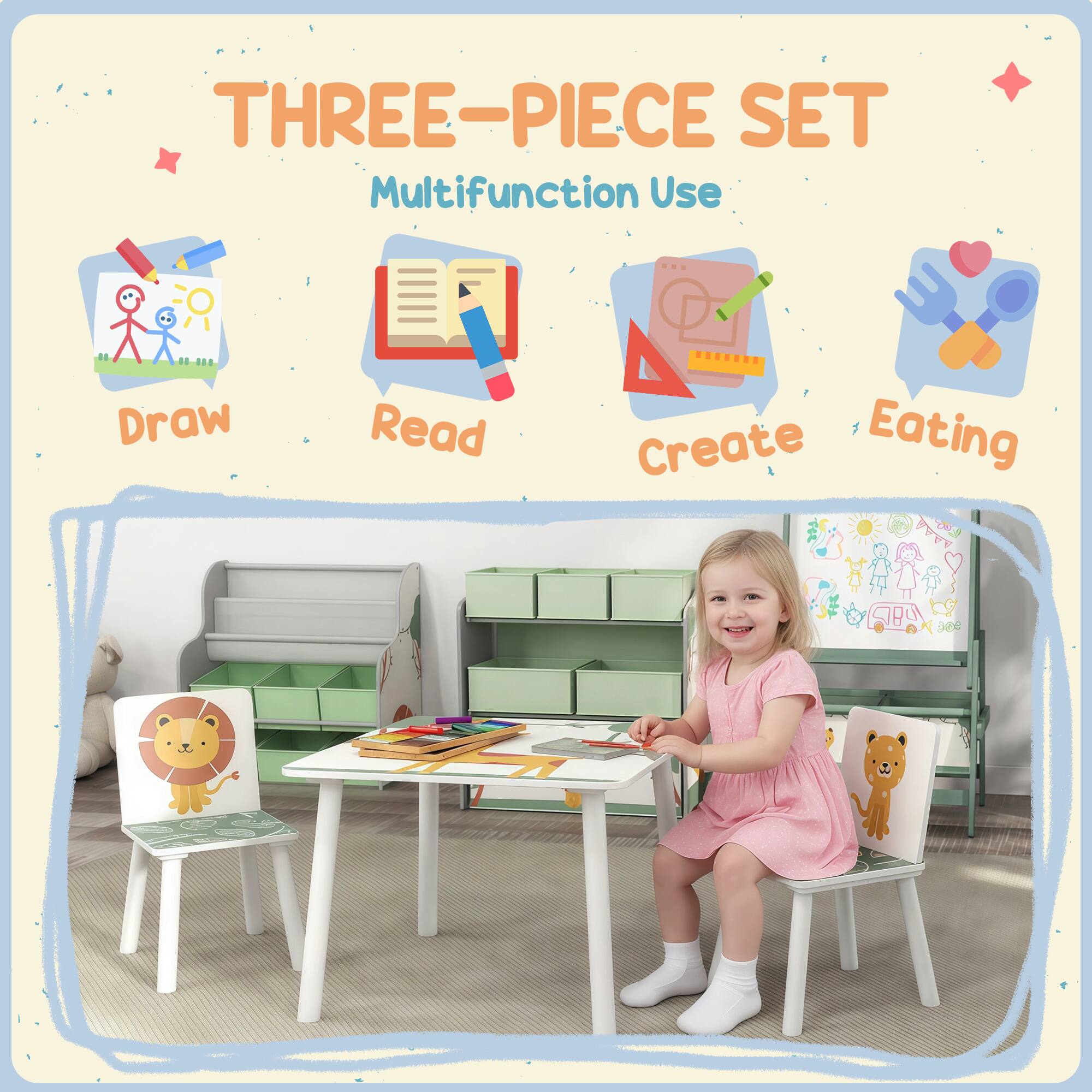 THREE-PIECE SET  
Multifunction Use  

Draw  
Read  
Create  
Eating