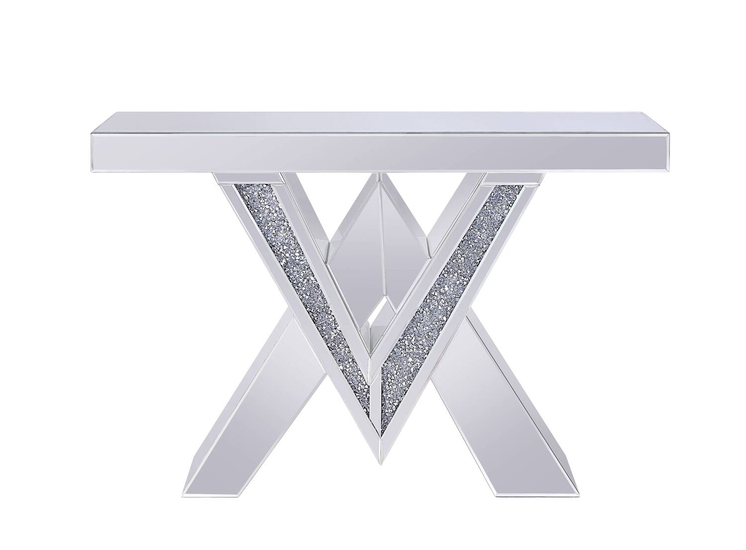 Alt View 1. Manhattan Lane - Wood and Mirror Console Table with Interlocking V Shape Base, Clear - Clear.
