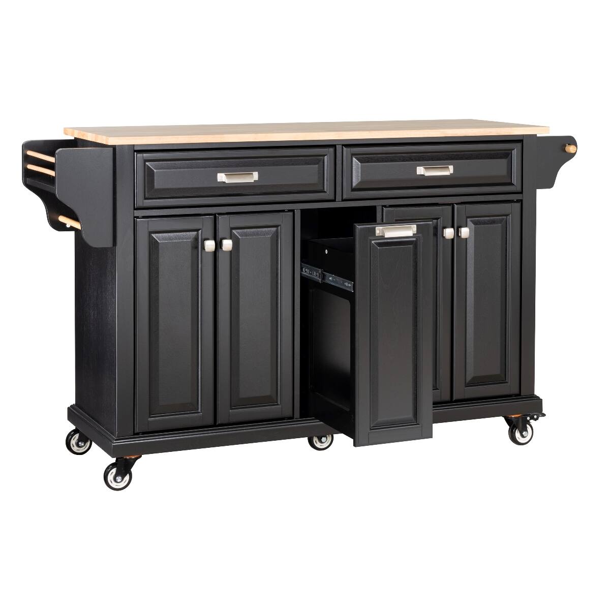 Alt View 4. Loheer - Loheer Black Kitchen Island with Rubberwood Countertop Rolling Kitchen Cart on 5 Wheels - Black.