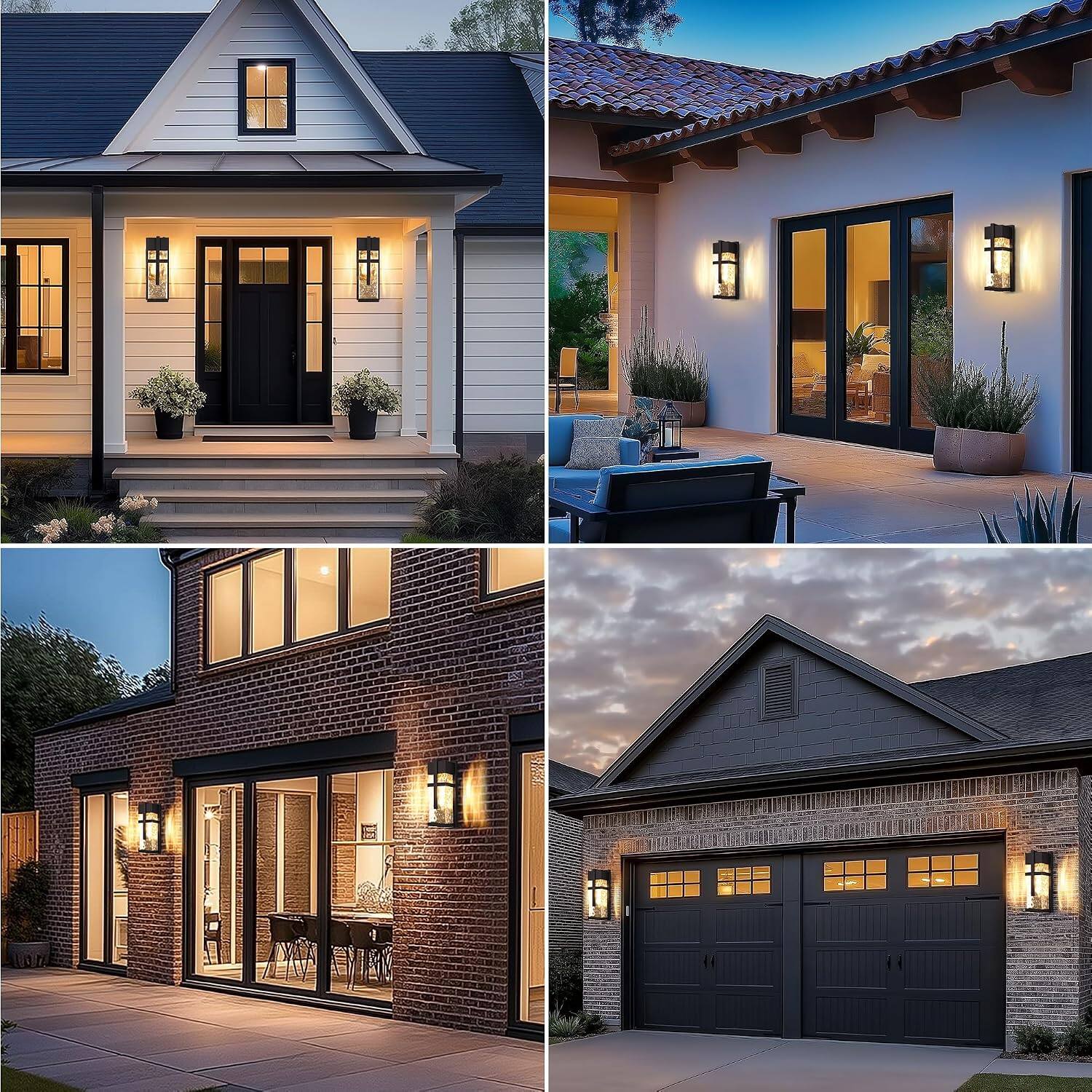 Alt View 1. partphoner - Hammered Glass Dusk to Dawn Exterior Wall Lantern, Waterproof Porch Light - Black.
