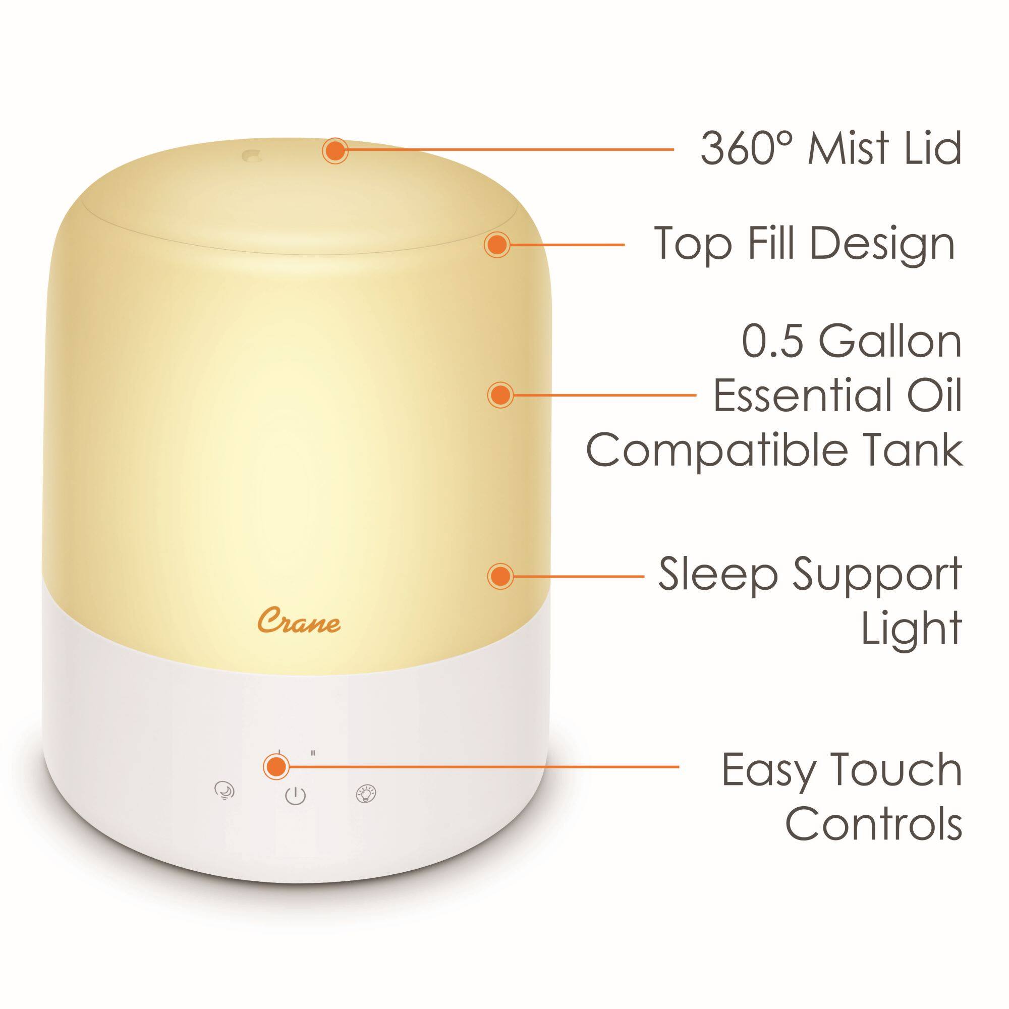 Alt View 11. CRANE - 3-in-1 Compact Humidifier - 0.5 Gallon with Sleep Support Light & Aroma Diffuser - White.