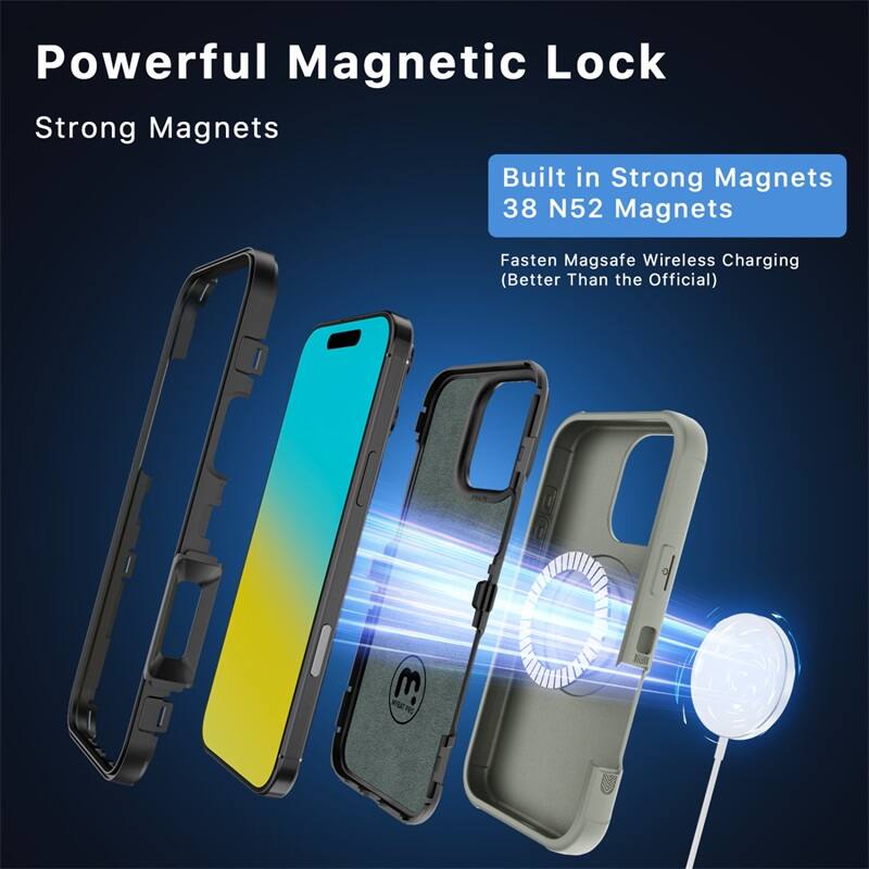Powerful Magnetic Lock, Strong Magnets, Built in Strong Magnets, 38 N52 Magnets, Fasten Magsafe Wireless Charging (Better Than the Official)