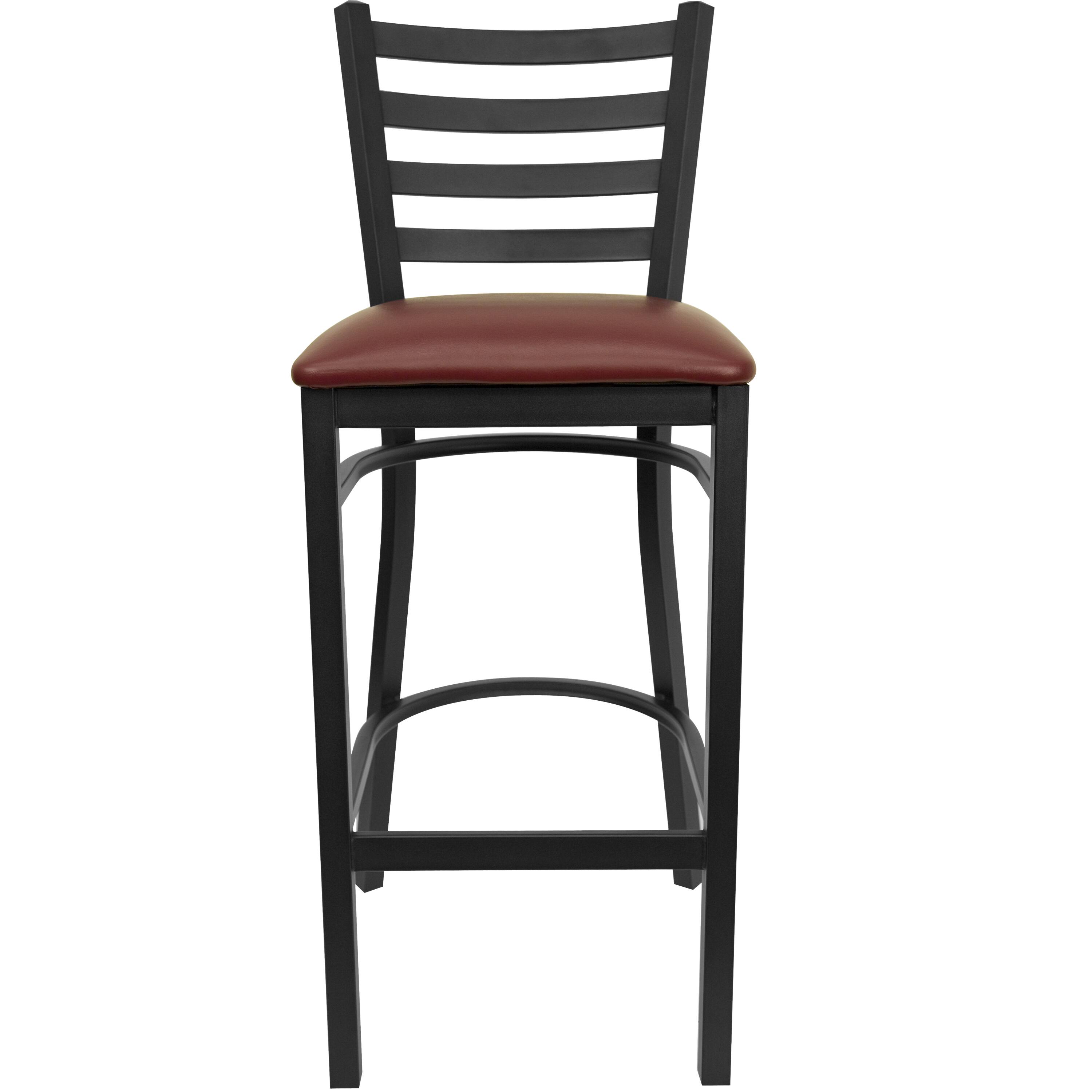 Alt View 8. Emma + Oliver - Ladder Back Metal Restaurant Dining Barstool - Burgundy Vinyl Seat/Black Metal Frame.