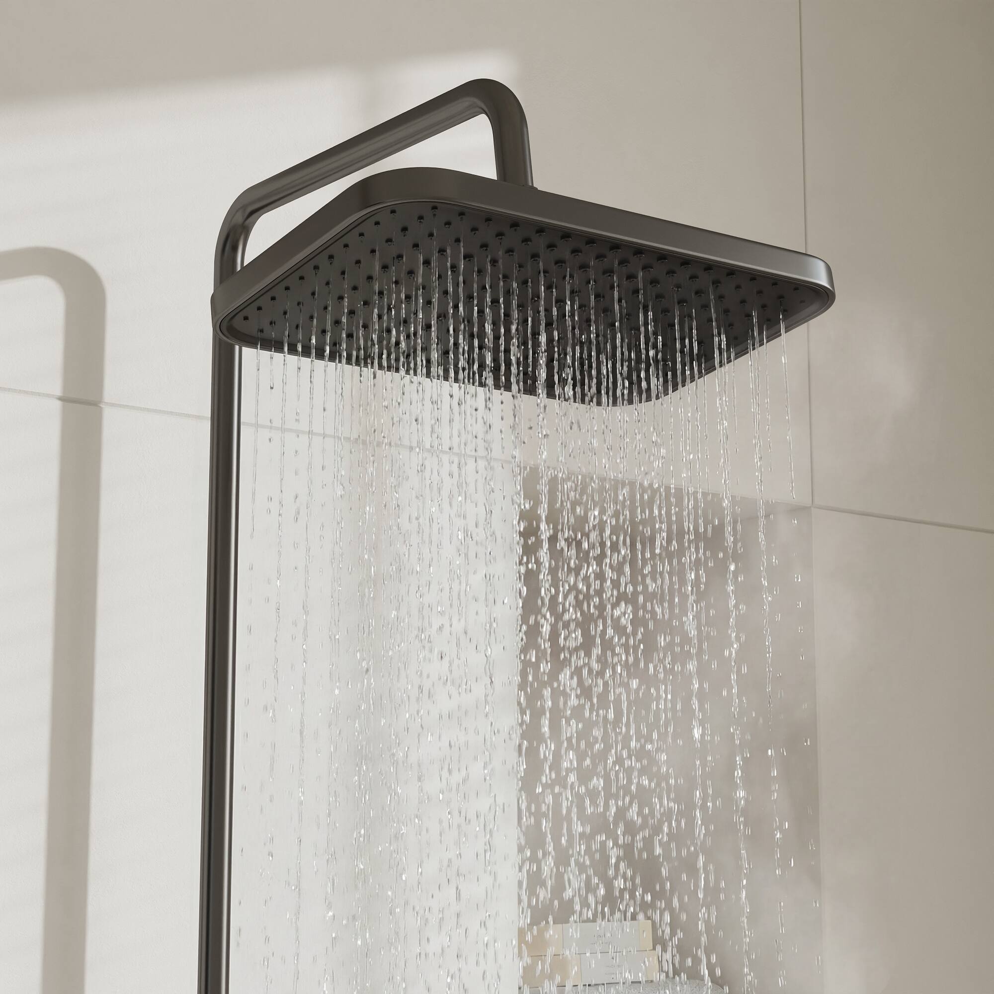 Alt View 4. Famapy - Thermostatic Shower System 4 Spray Modes Rainfall Shower Combo with Handheld Waterfall & Spray Gun, Aluminum Shower Set - Gunmetal Gray.