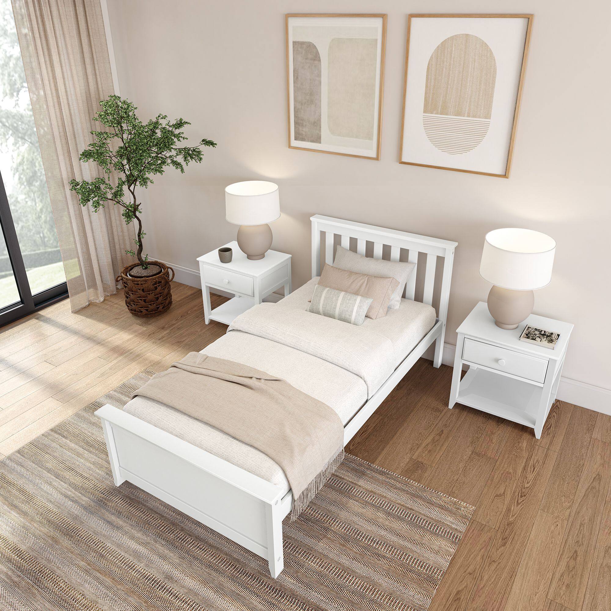 Alt View 4. Plank+Beam - Twin Bed, White - White.
