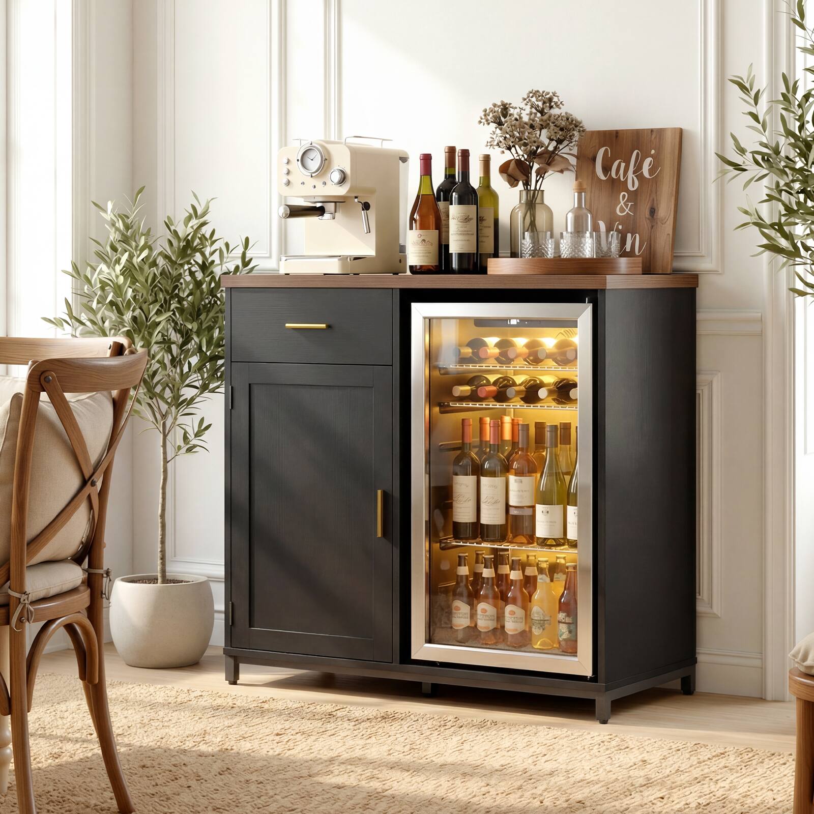 Alt View 1. Aheaplus - Coffee Bar Cabinet with Mini Fridge Space, Power Outlet, Drawer & Wine Glass Storage for Kitchen/Dining - White.