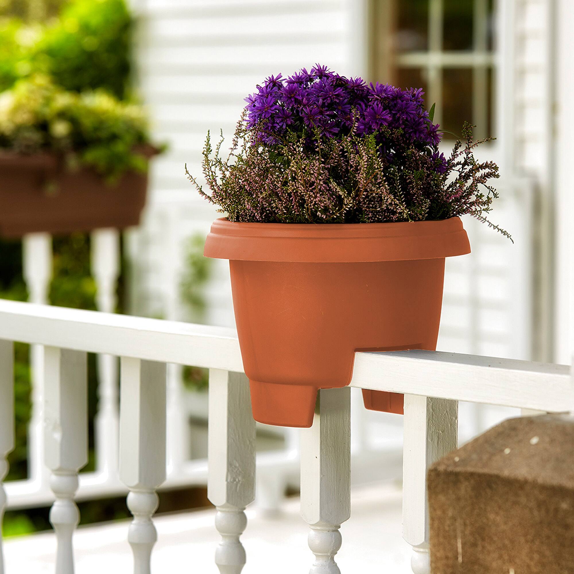 Alt View 2. Bloem - Terra Cotta 12" - Classic Deck Rail Planter.
