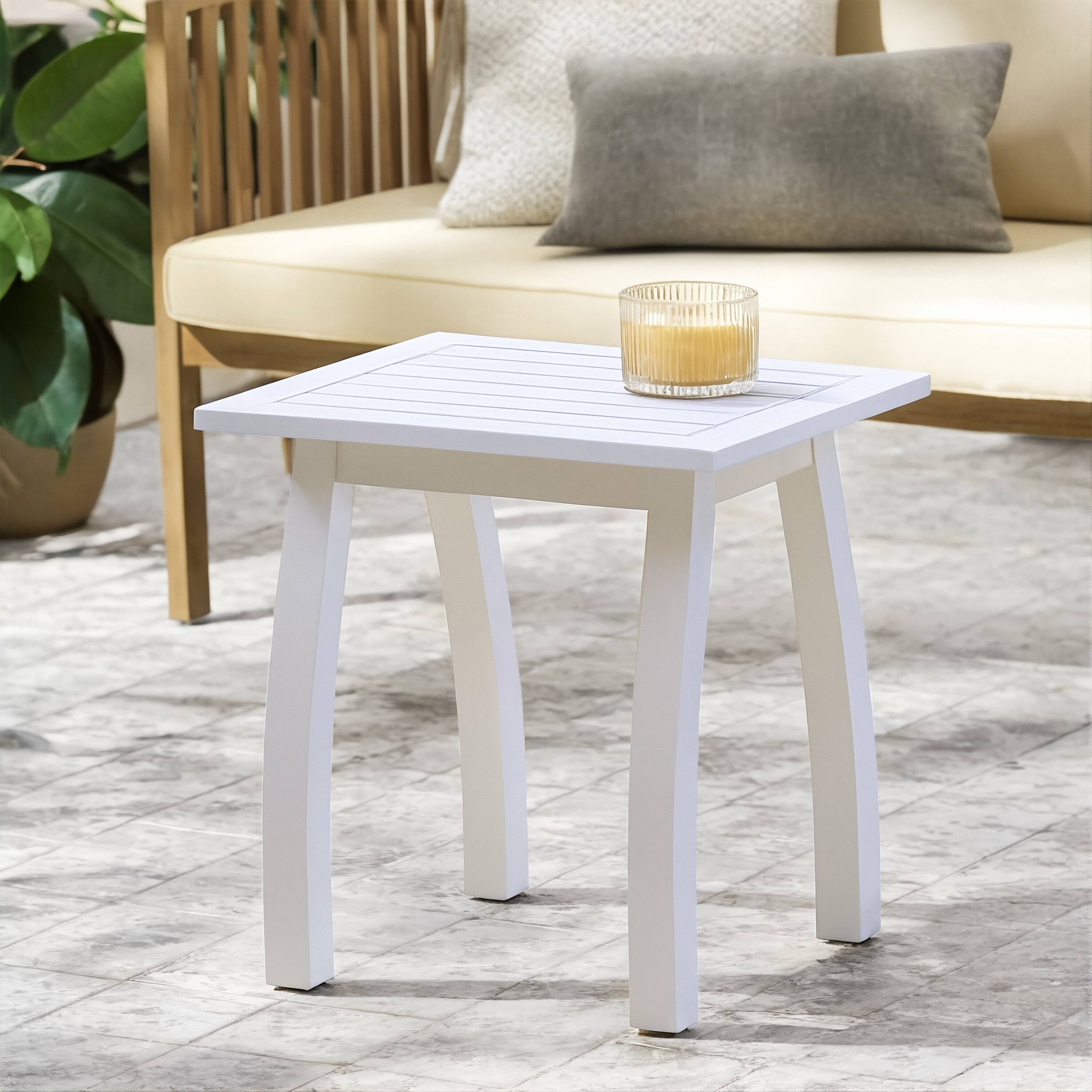 Front. APRILSOUL - Acacia wood Accent Side Table in White PU Weather-Resistant Rectangular End Table for Patio Garden Lawn - White PU.