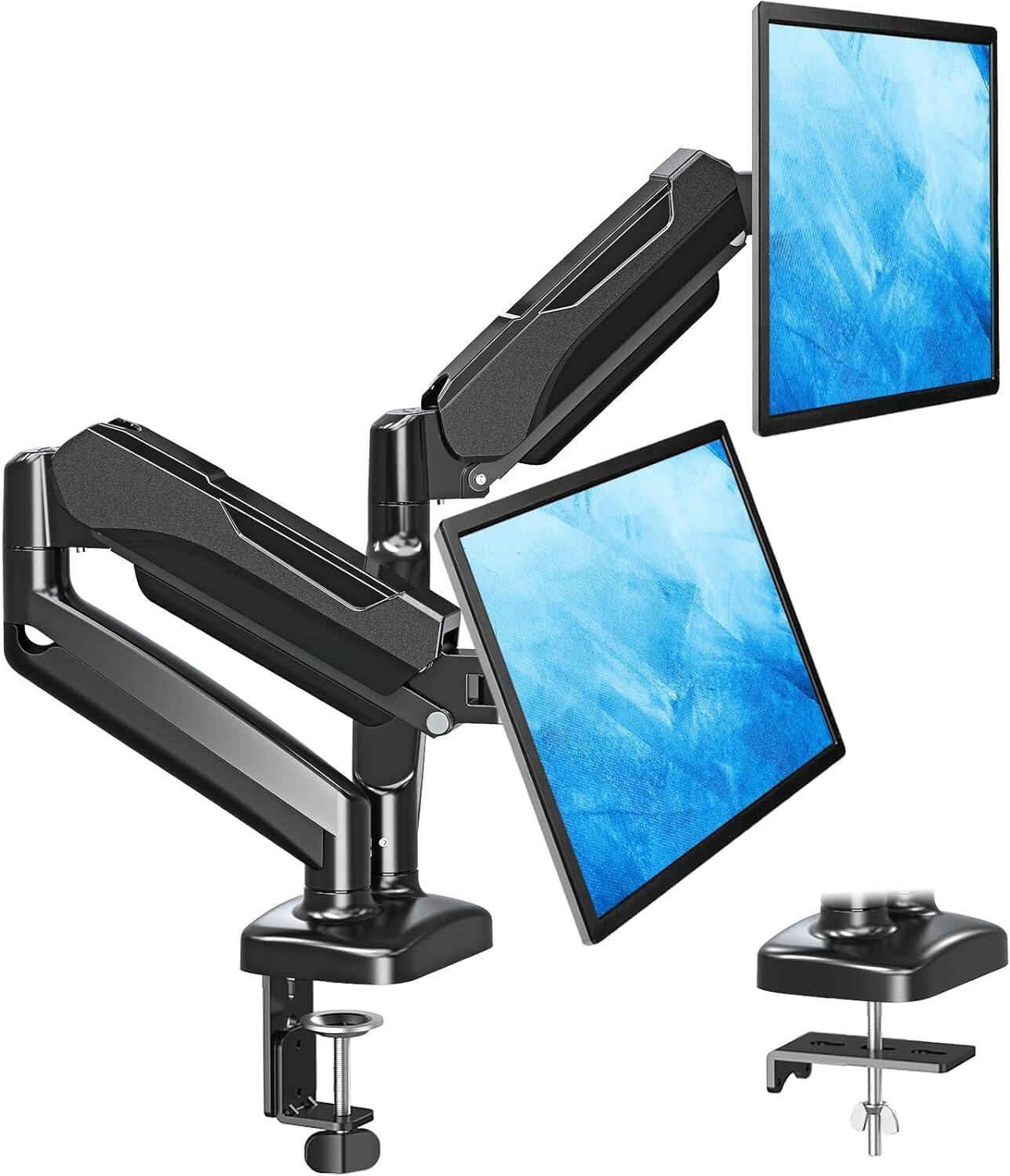 Front. FINEAK - Dual Monitor Arms for 2 Monitors 32 27 24 22 Inches - Black.