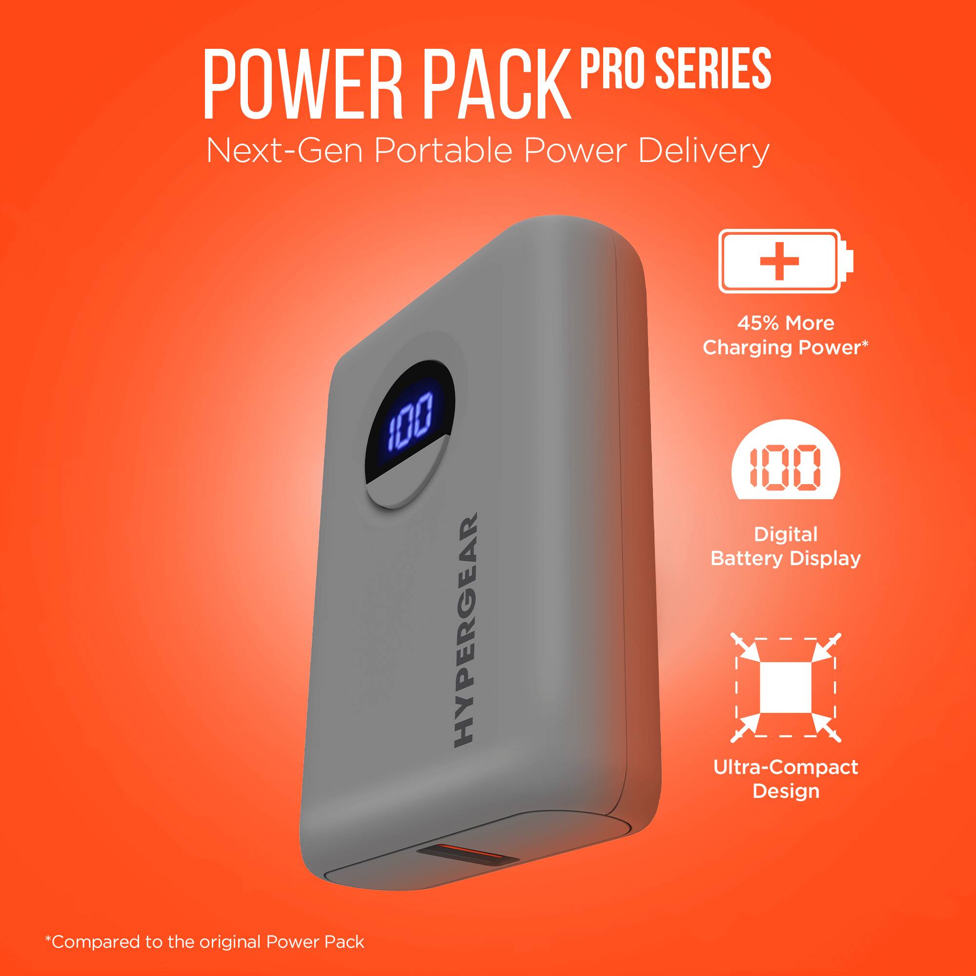 POWER PACK PRO SERIES  
Next-Gen Portable Power Delivery  

- 45% More Charging Power*  
- Digital Battery Display  
- Ultra-Compact Design  

*Compared to the original Power Pack
